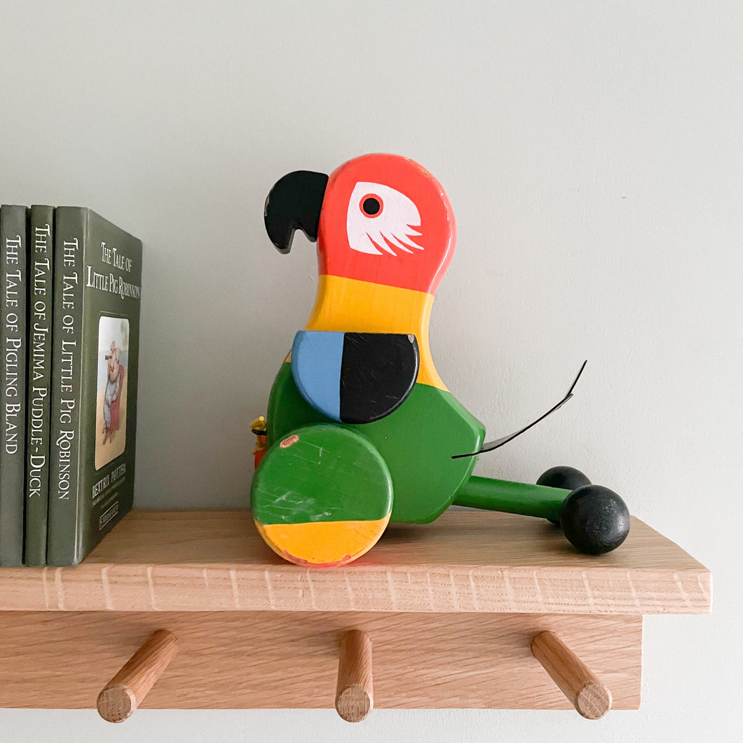 Vintage German wooden pull-along parrot toy by Walter - Moppet