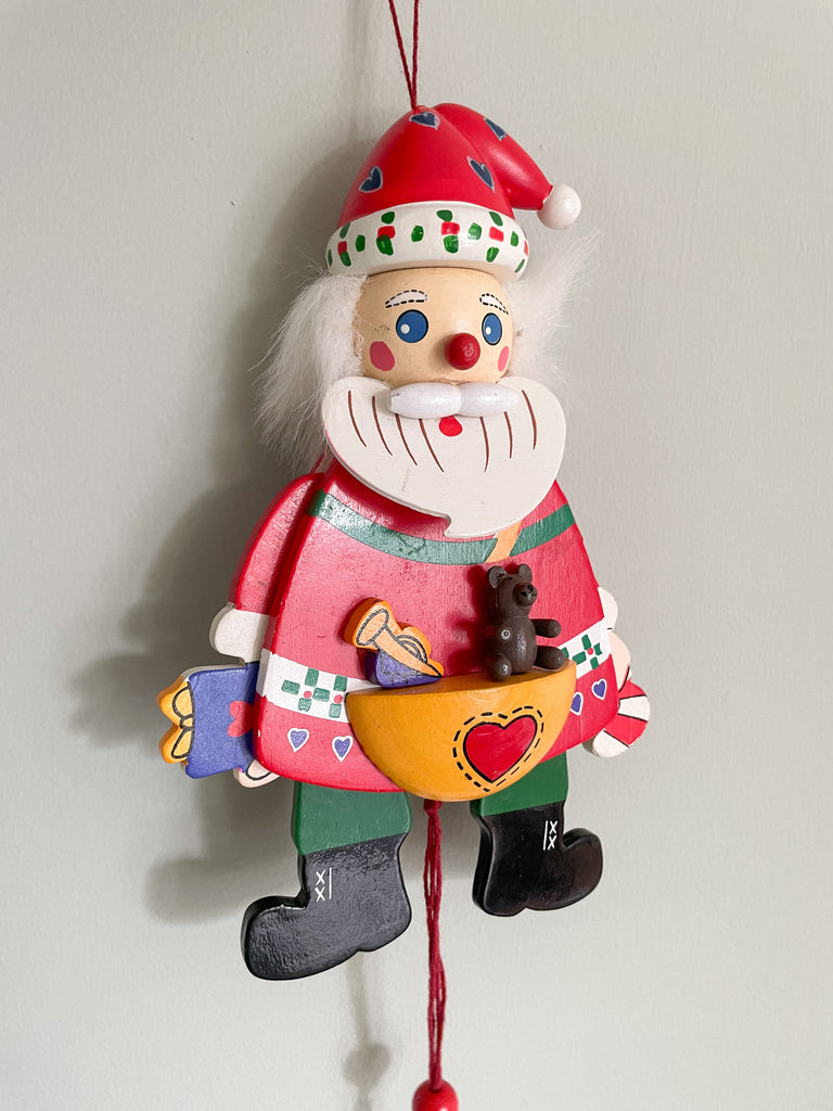 Vintage German wooden Father Christmas ‘Hampelmann’ jumping-jack pull toy - Moppet