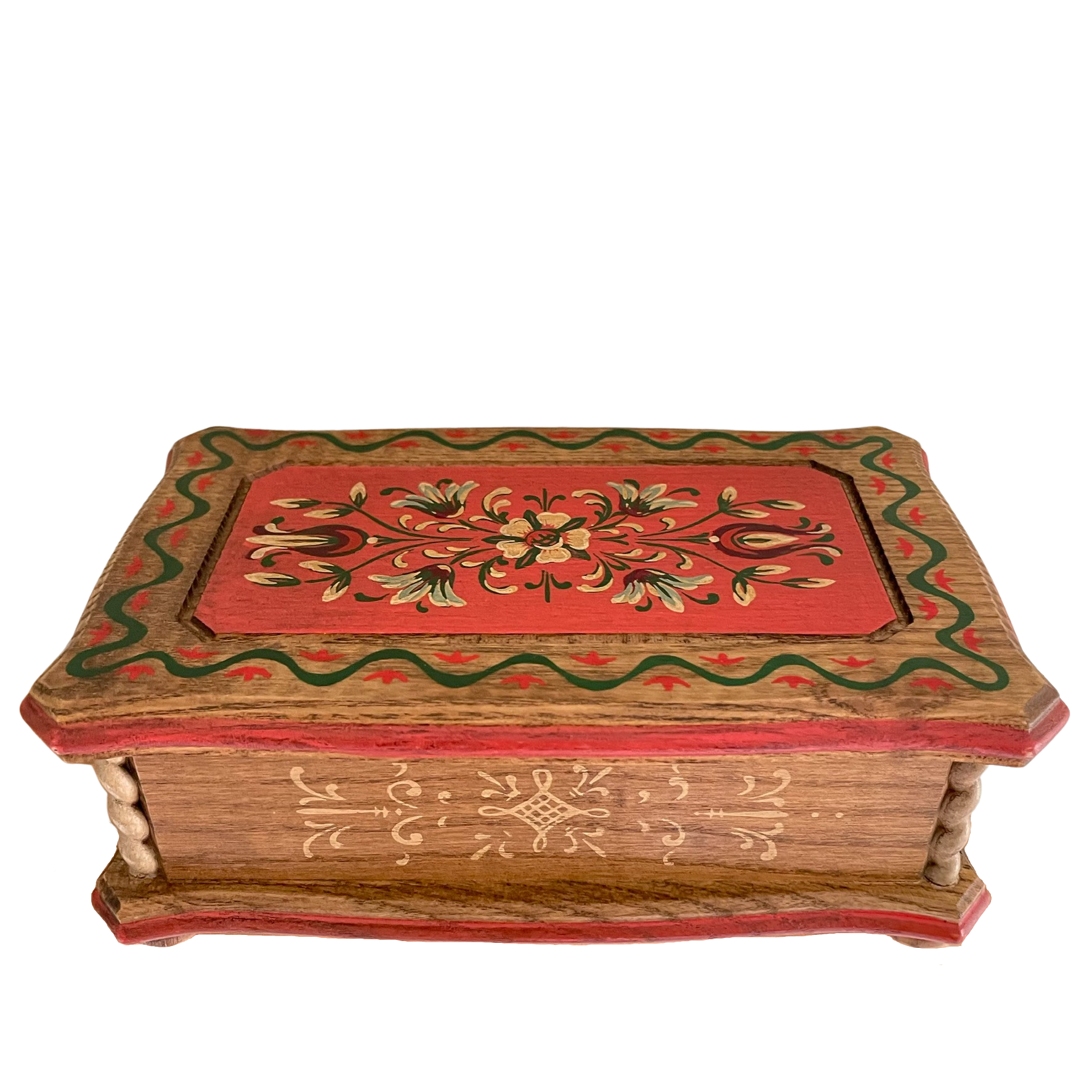 Vintage 1950s Italian hand-carved and painted floral wooden music box - Moppet
