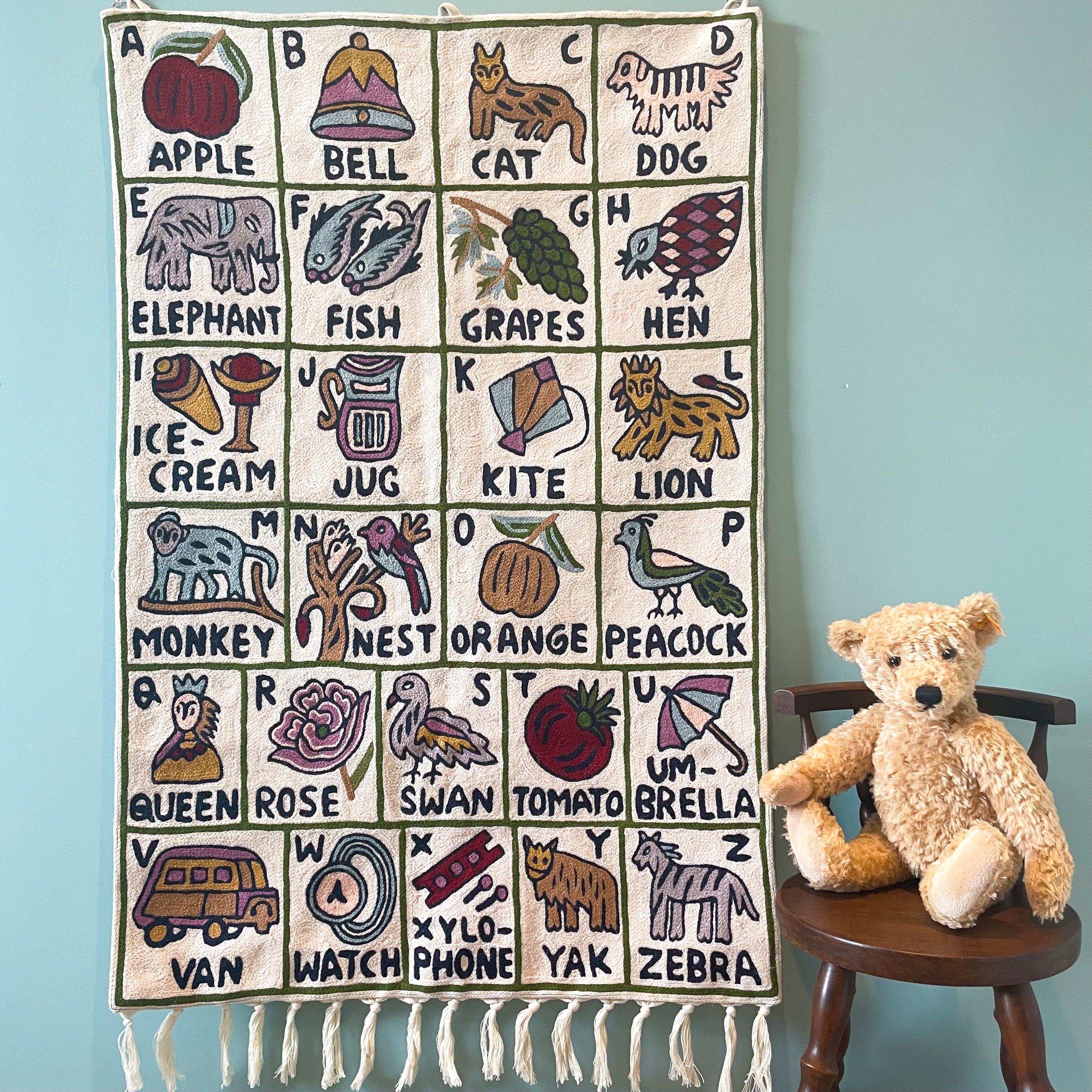 Handmade alphabet ABC crewel wall hanging tapestry |  Satsar - Moppet