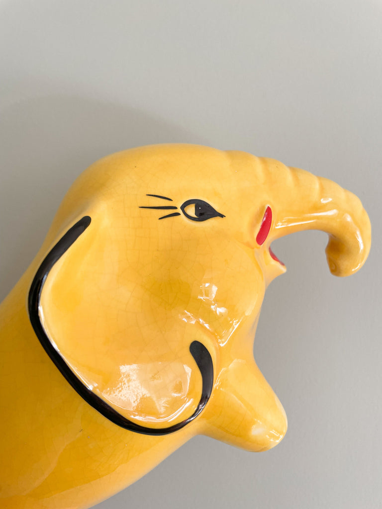 Vintage ceramic elephant piggy bank or money box in yellow, by Arthur Wood, made in Britain - Moppet