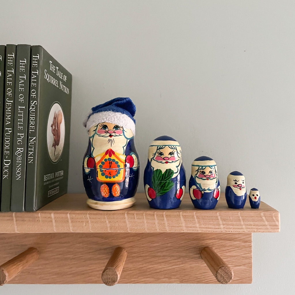 Vintage wooden Father Christmas Santa nesting Russian Matryoshka dolls in blue - Moppet