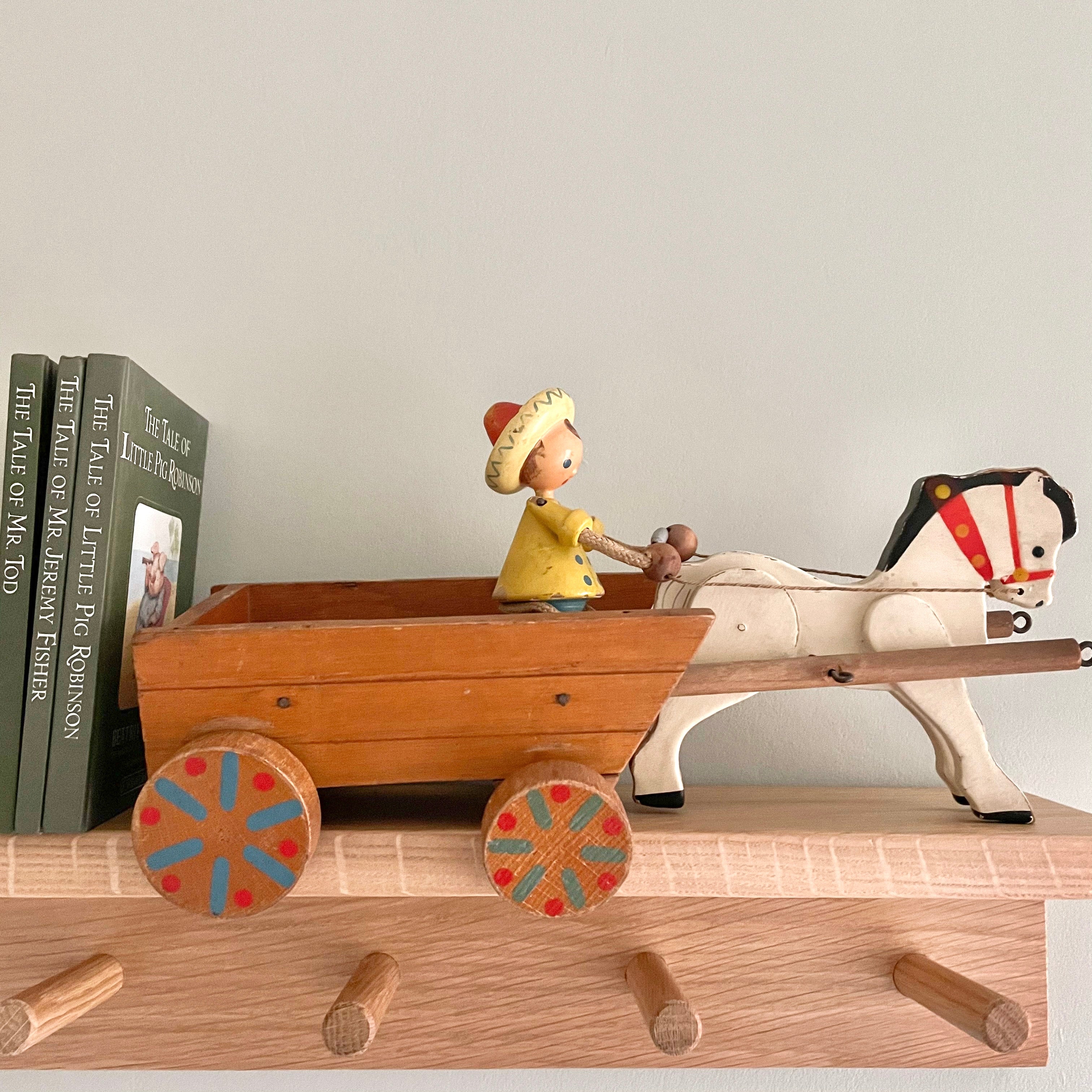 Vintage wooden 1950s horse and cart toy - Moppet
