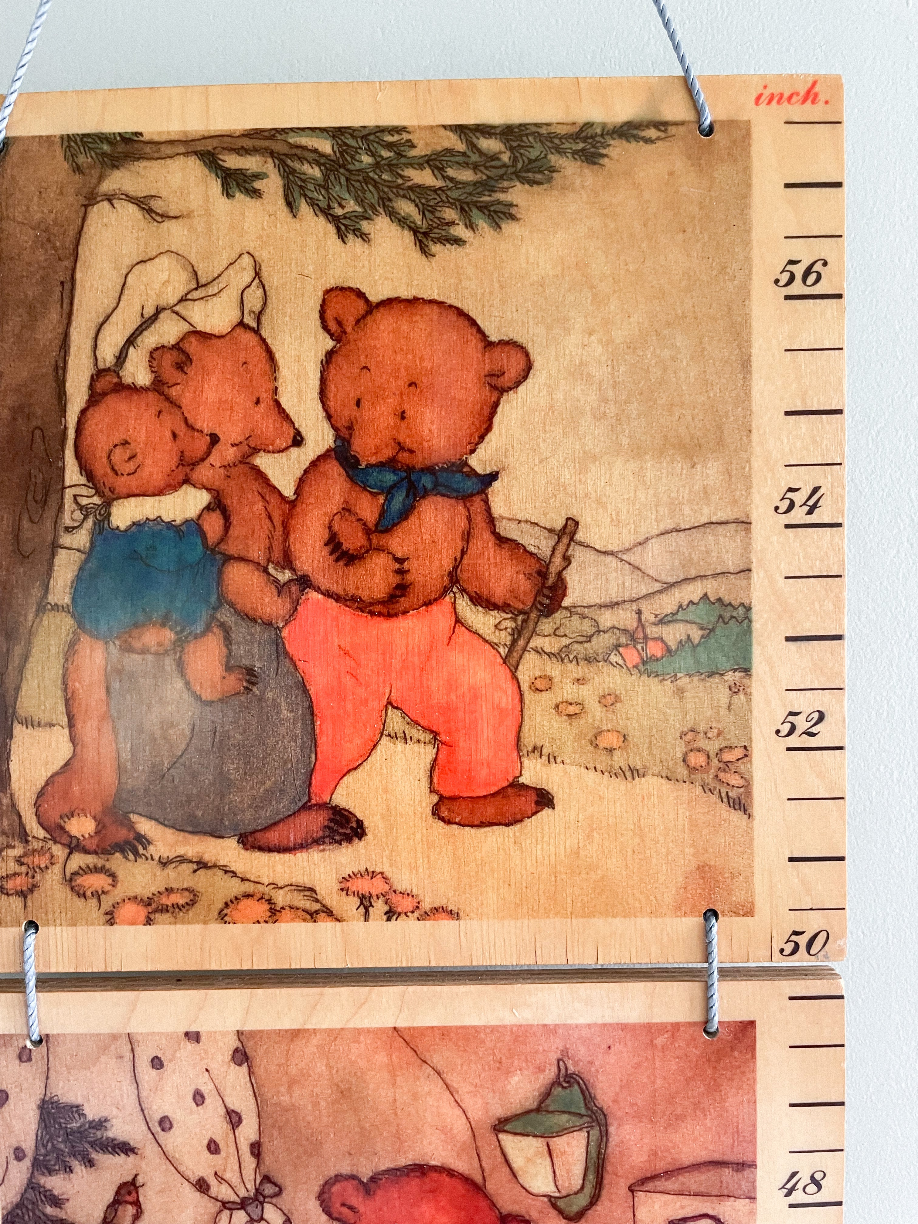 Vintage ‘Three Bears’ wooden height chart / growth chart / measuring stick, by Italian toy brand Sevi 1831 - Moppet