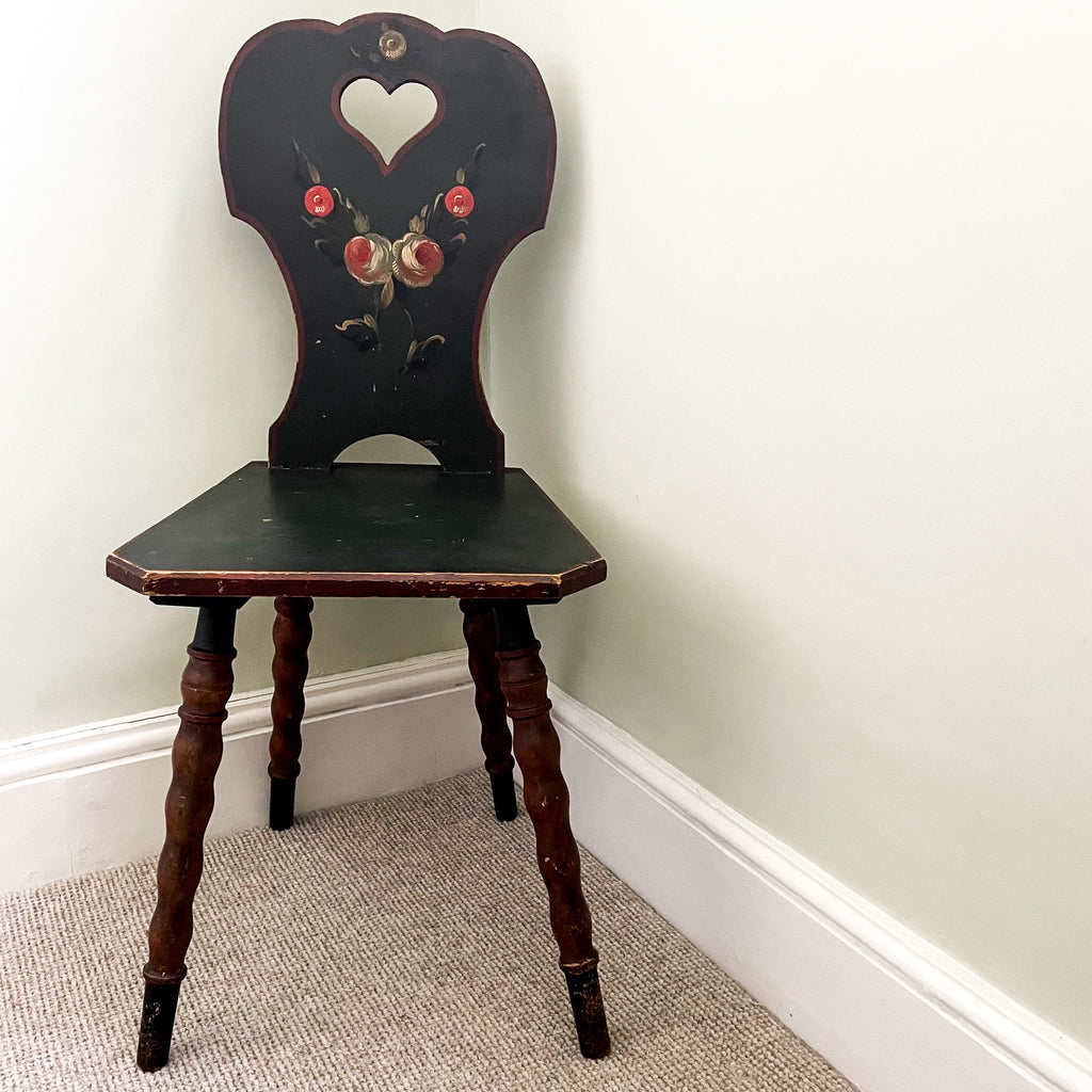 Vintage hand painted chair with folk art floral design and spindle-turned legs - Moppet