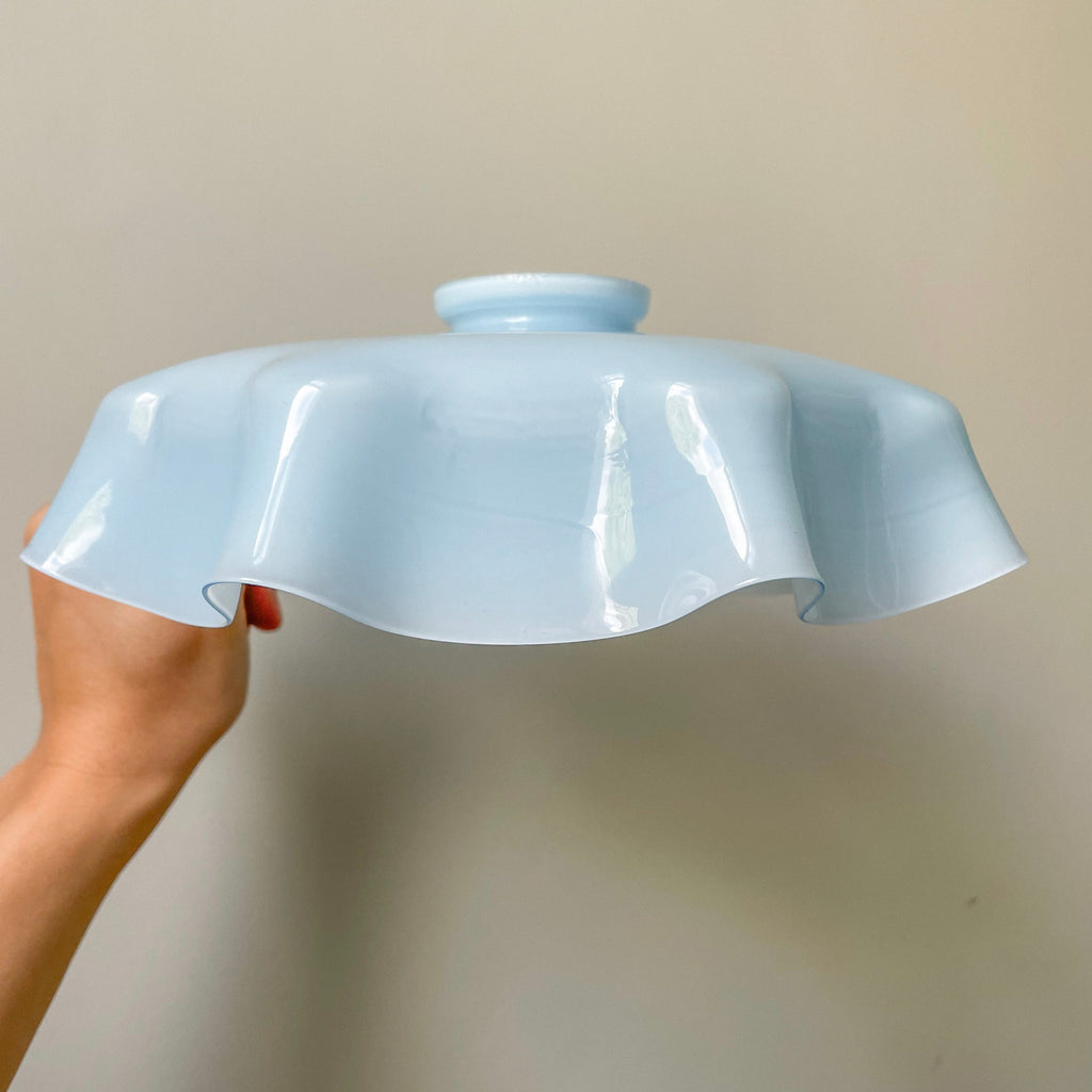 Vintage French rare Art Deco 1920s ceiling shade in a ‘handkerchief’ style with a frilly wavy edge | pale blue - Moppet