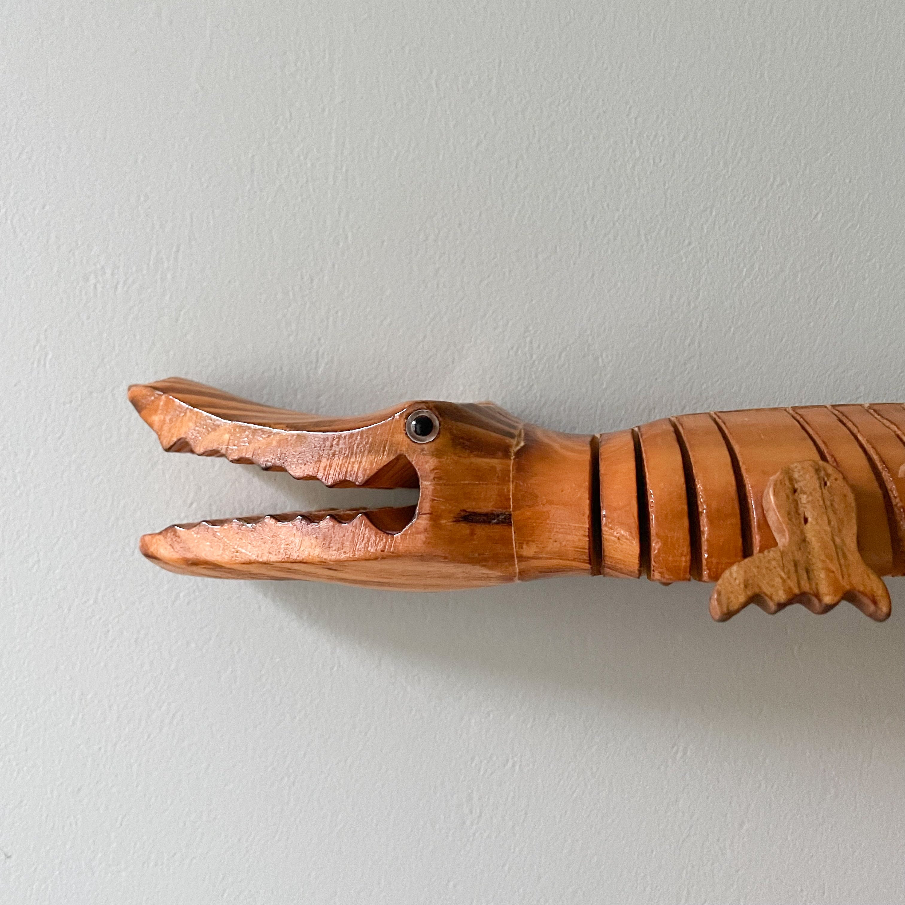 Vintage hand-carved articulated wooden crocodile - Moppet