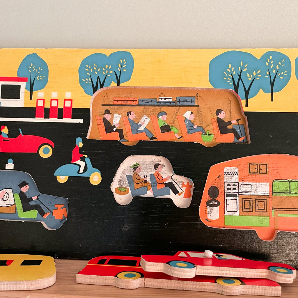 Vintage 1960s wooden cars and transport puzzle, by GALT - Moppet