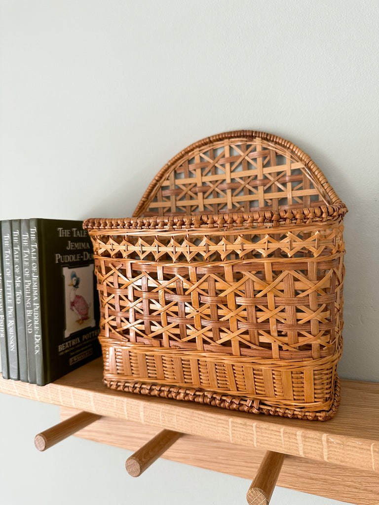 Vintage wicker/rattan letter rack/basket or desk tidy, wall mounted or free standing - Moppet