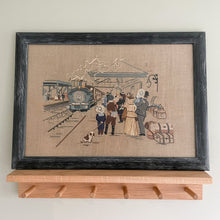 Load image into Gallery viewer, Vintage framed embroidery of train and passengers - Moppet
