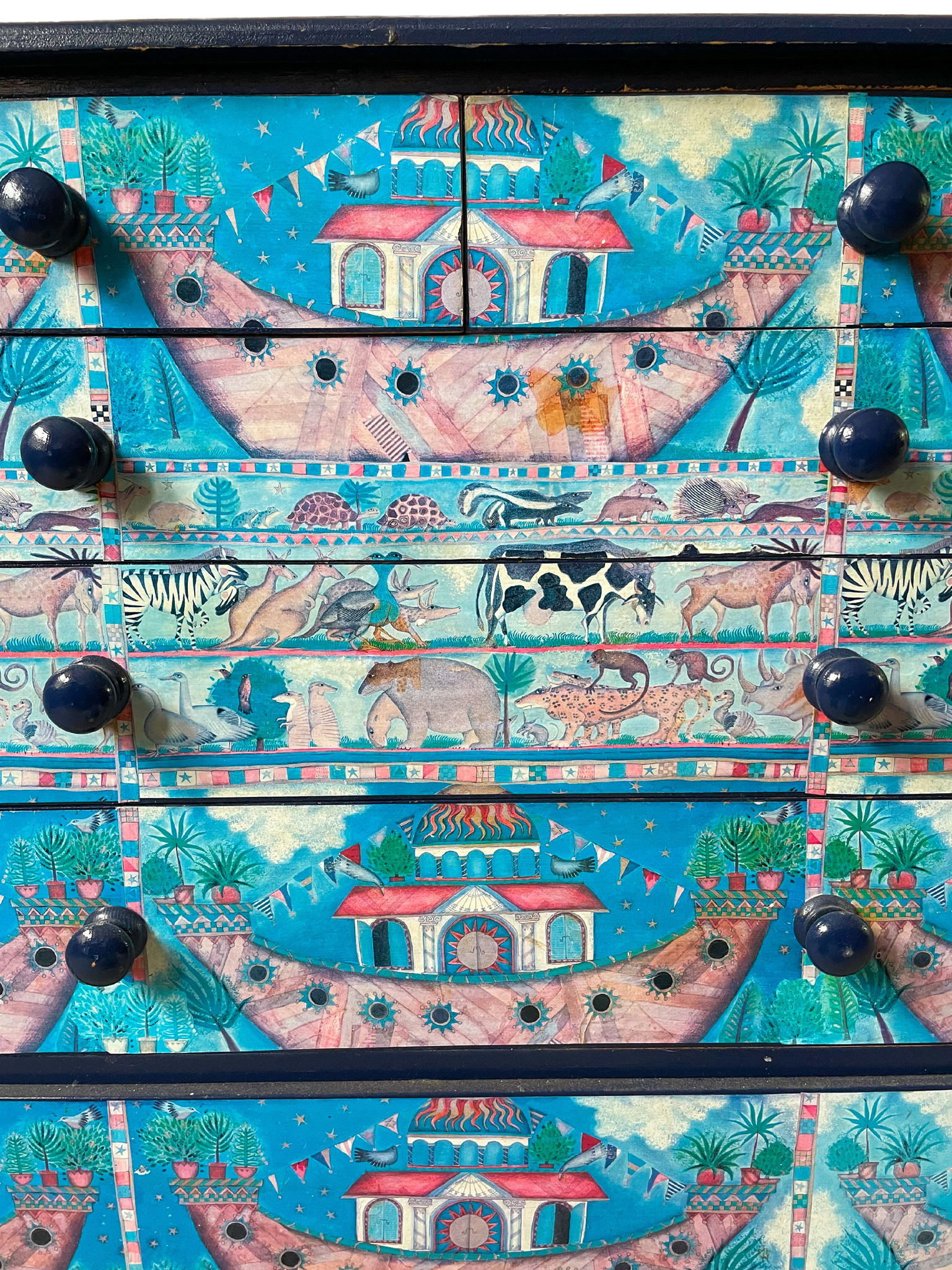 Vintage chest of drawers or changing table with ‘Noah’s Ark’ mid-century decoupage - Moppet