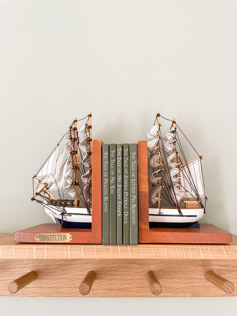 Pair of vintage wooden model sailing ship bookends - Moppet