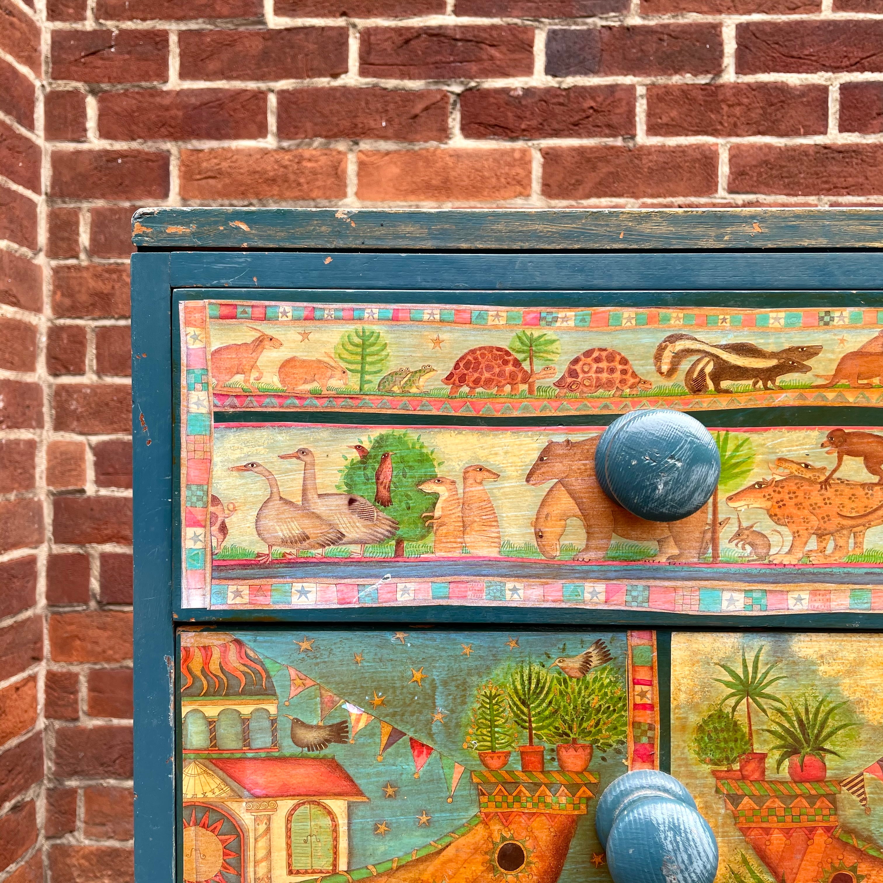 Vintage Edwardian chest of drawers with 1950s 'Noah's Ark' decoupage - Moppet