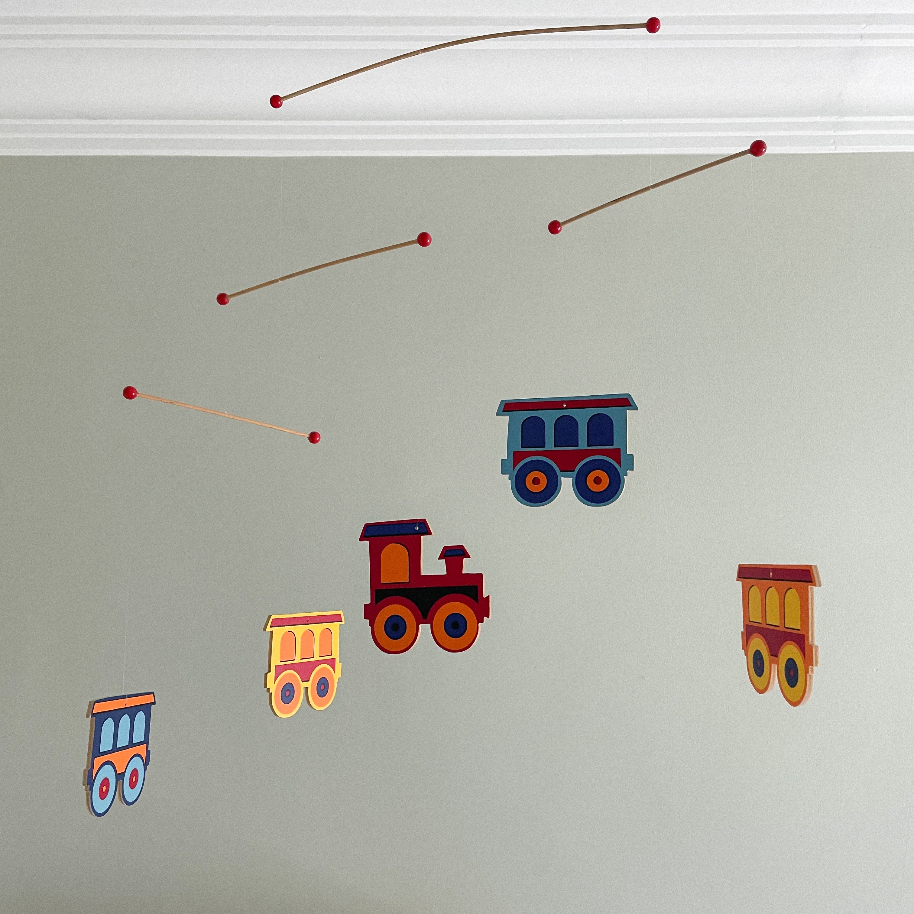 Vintage 1960s German wooden train mobile, by Mertens Kunst - Moppet
