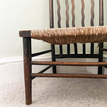 Load image into Gallery viewer, Antique Victorian Morris &amp; Co Liberty London Arts &amp; Crafts Lathback chair with wavy back struts, circa 1890–1920 - Moppet
