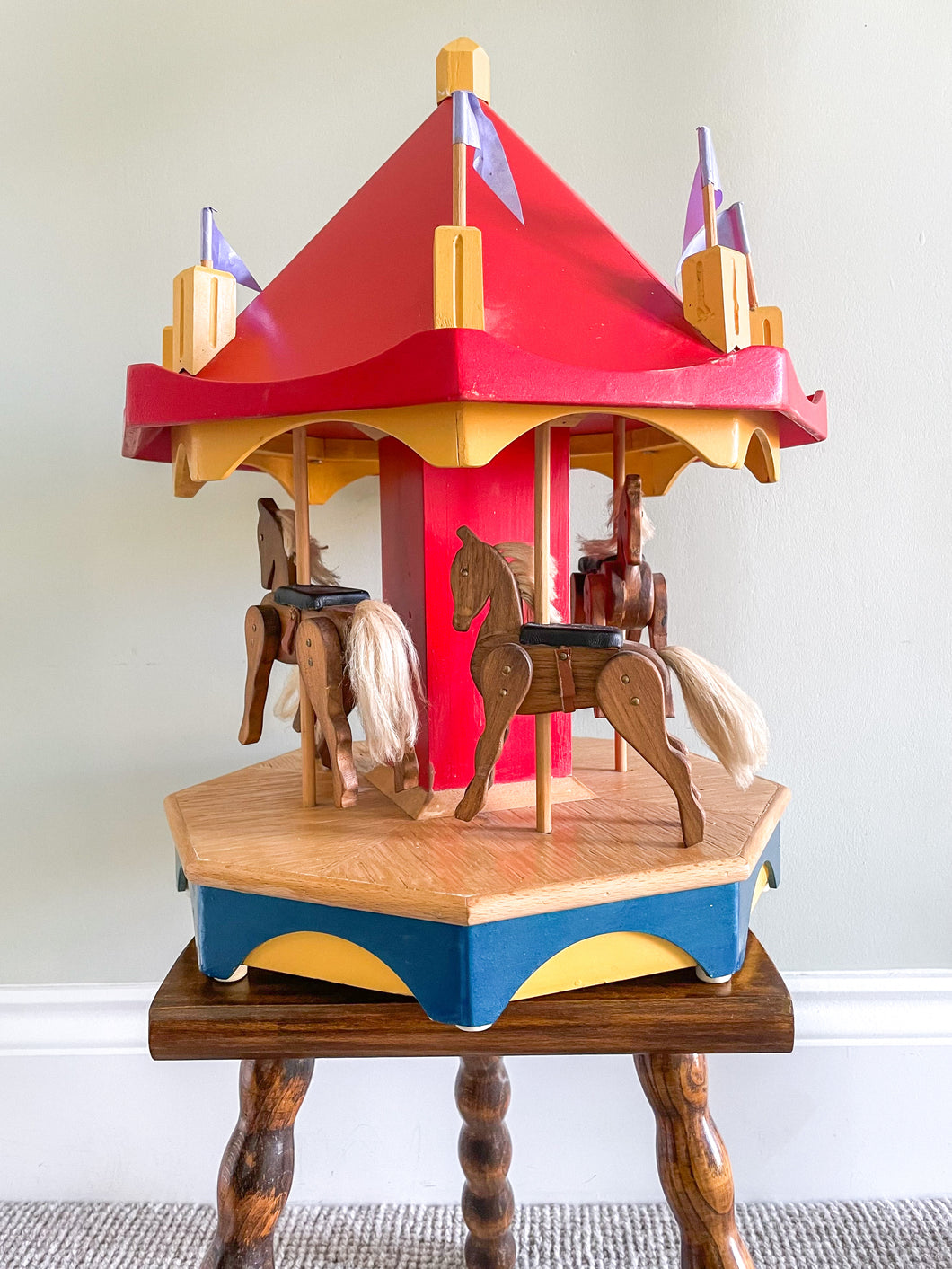 Vintage handmade wooden Swedish carousel or merry-go-round - Moppet