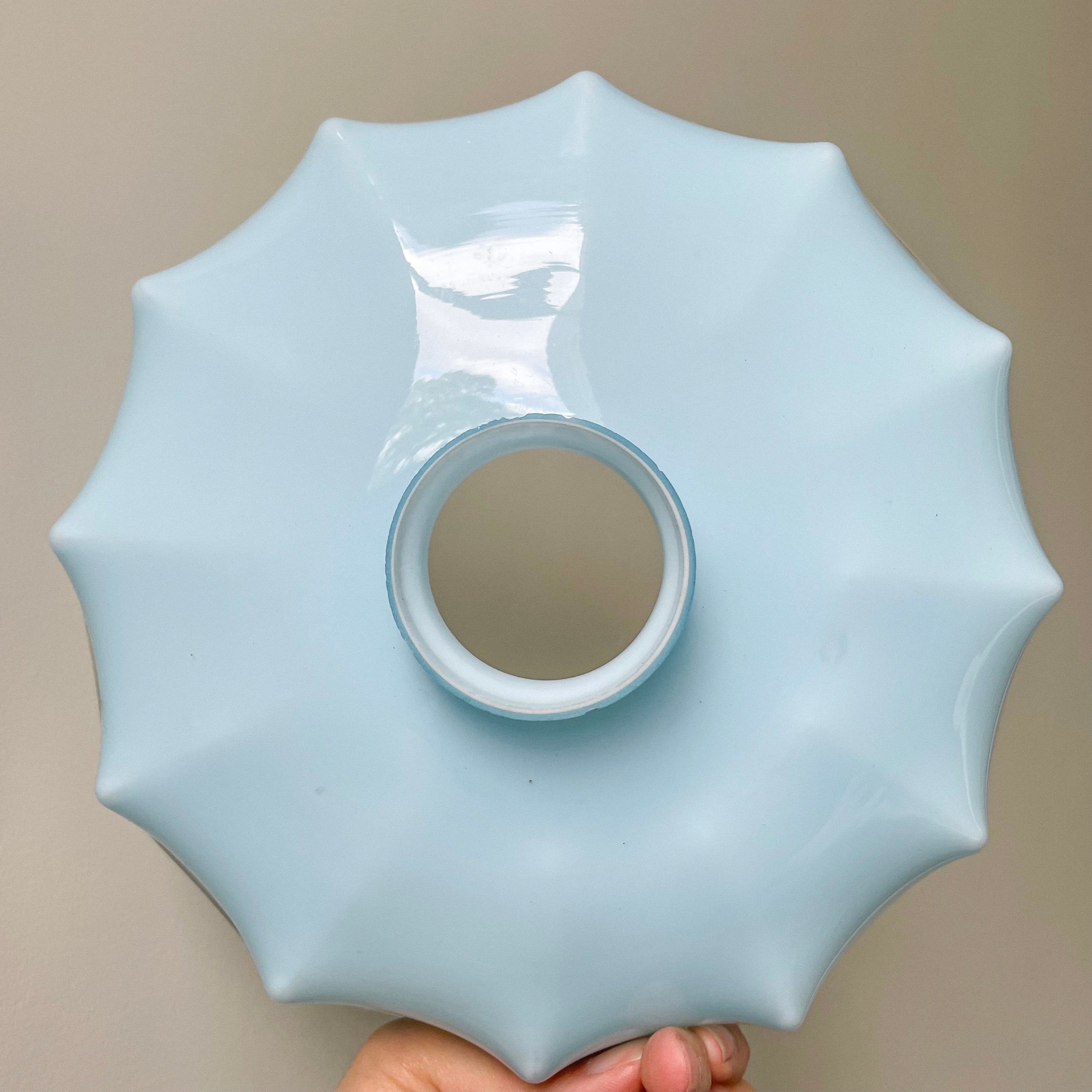 Vintage French rare Art Deco 1920s ceiling shade in a ‘handkerchief’ style with a frilly wavy edge | pale blue - Moppet
