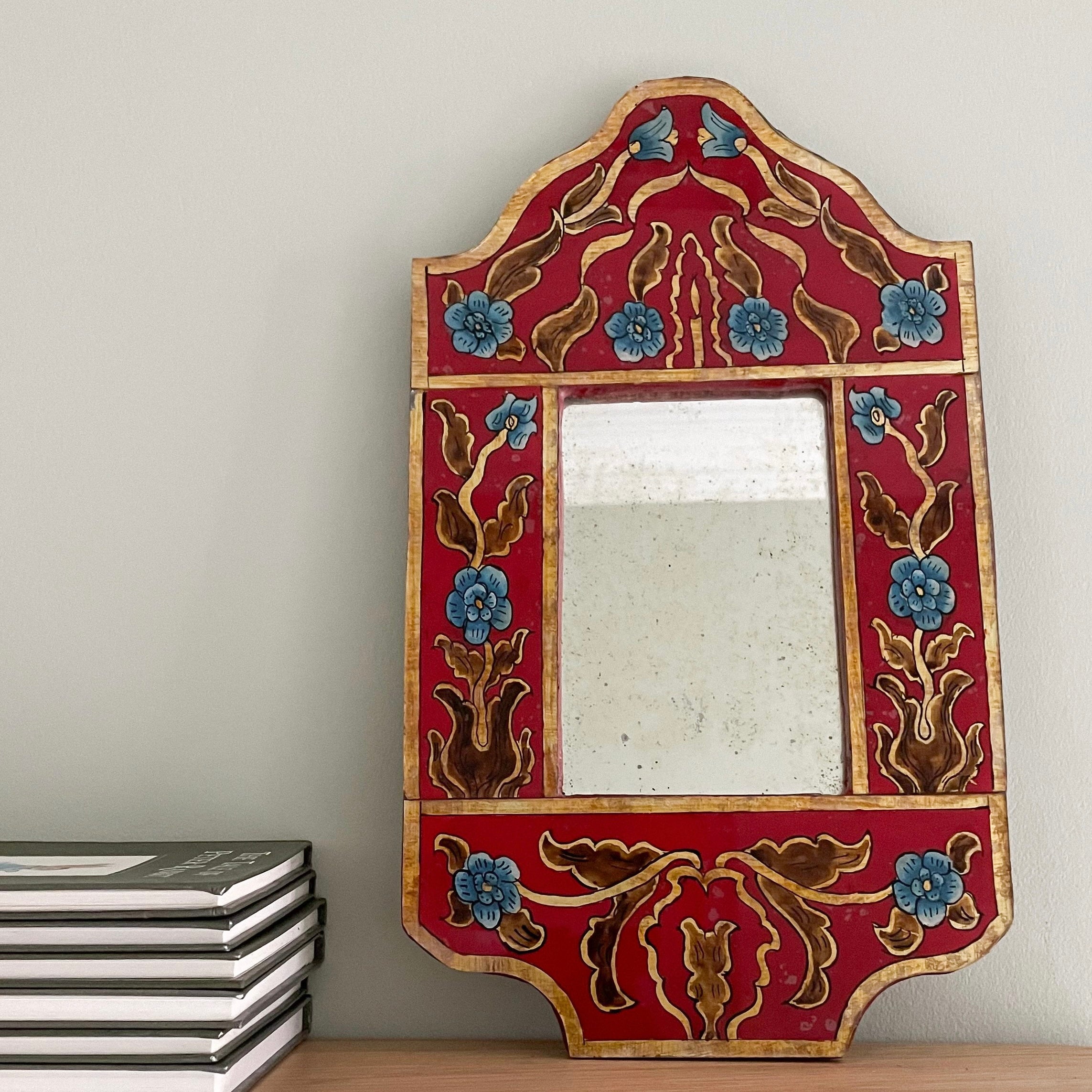 Vintage hand-painted floral Persian mirror - Moppet
