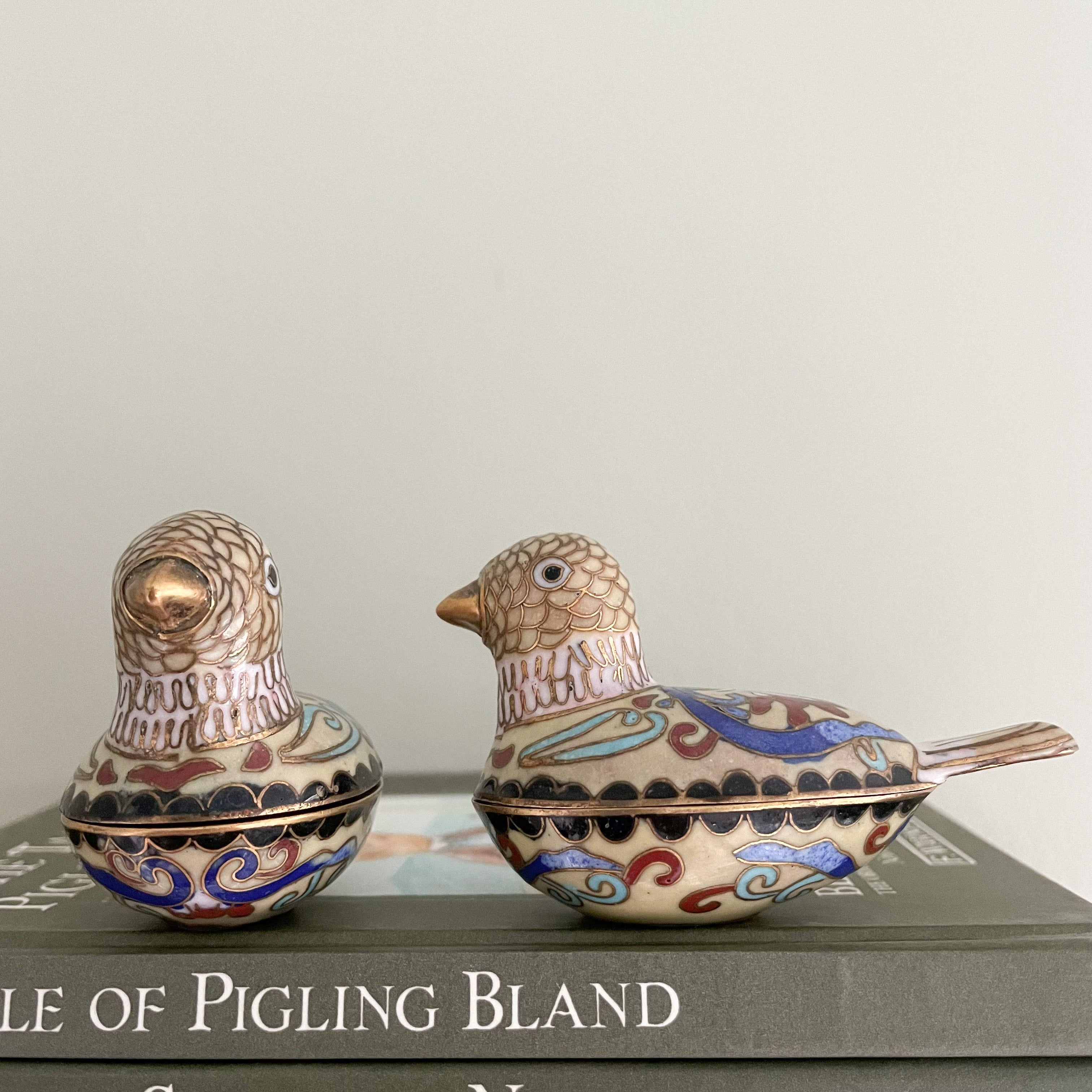 Vintage brass and enamel cloisonné bird trinket box - Moppet