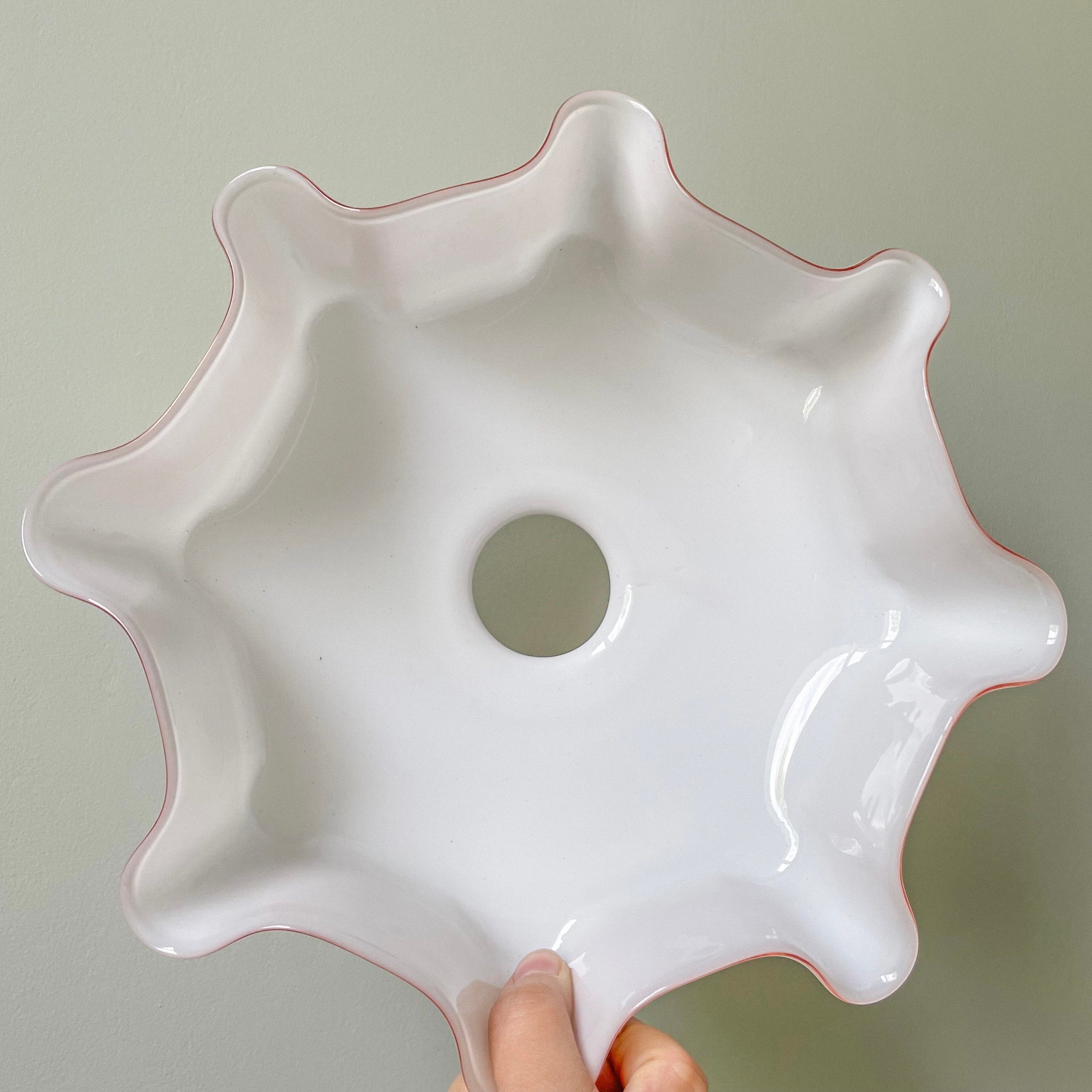 Vintage French rare Art Deco 1920s ceiling shade in a ‘handkerchief’ style with a frilly wavy edge | pale pink - Moppet
