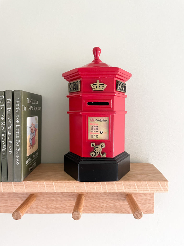 Vintage wooden hexagonal ‘Penfold’ red post box money box - Moppet