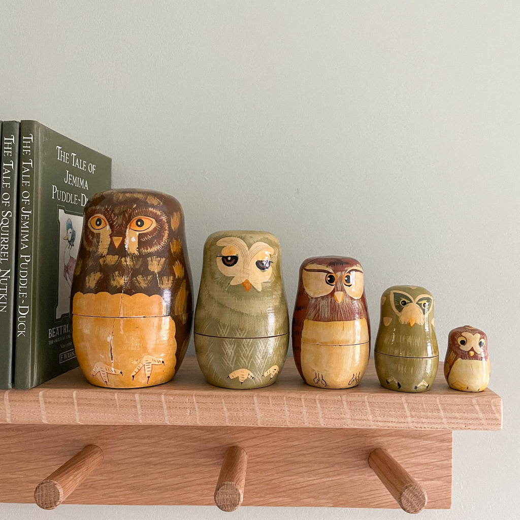 Vintage wooden nesting owl Russian Matryoshka dolls - Moppet