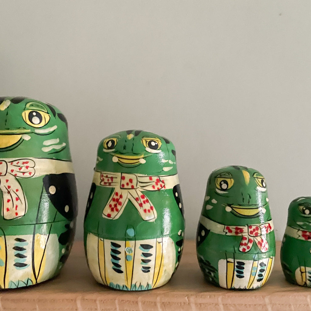 Vintage wooden nesting frog ‘Russian’ dolls - Moppet