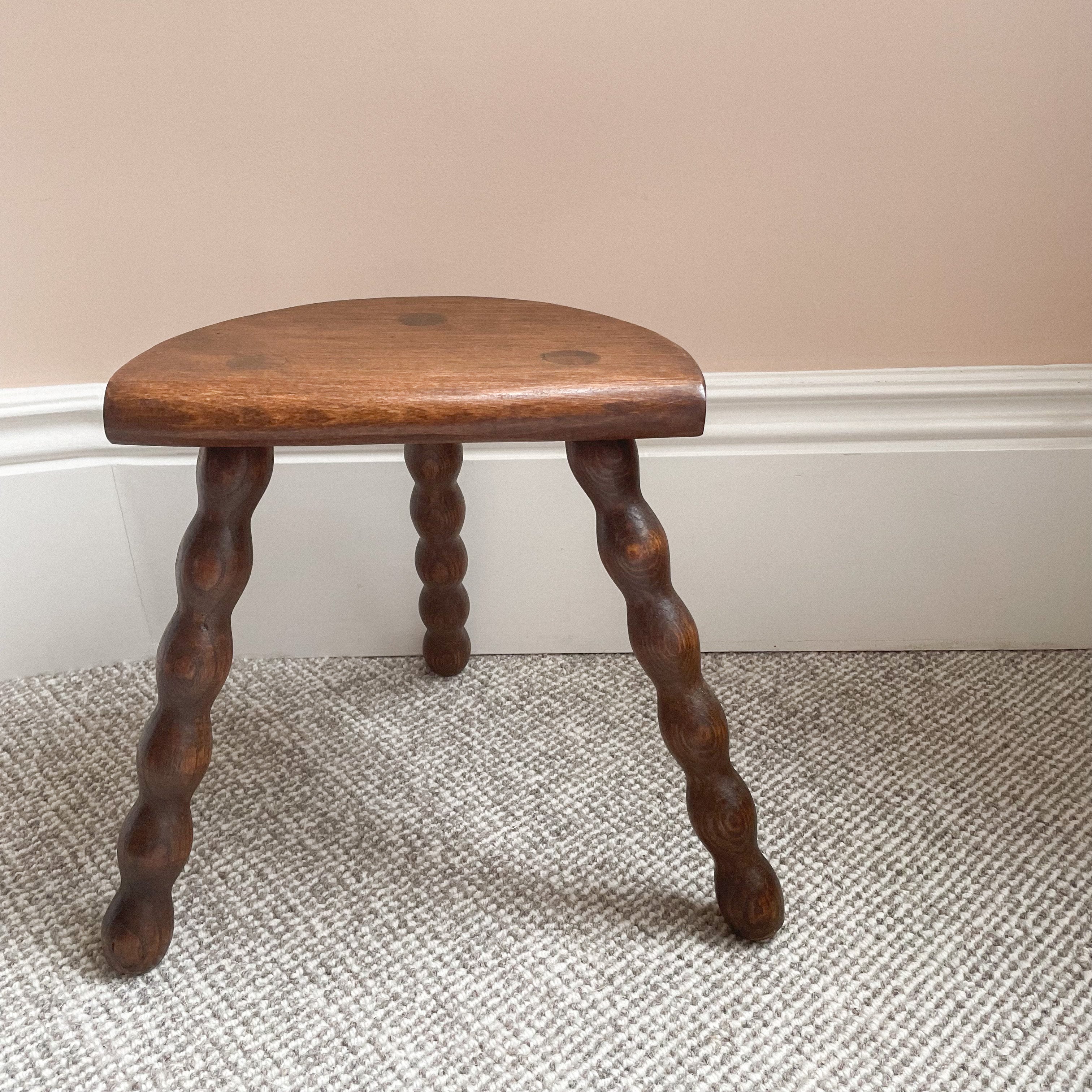 Vintage French half moon bobbin milking stool - Moppet