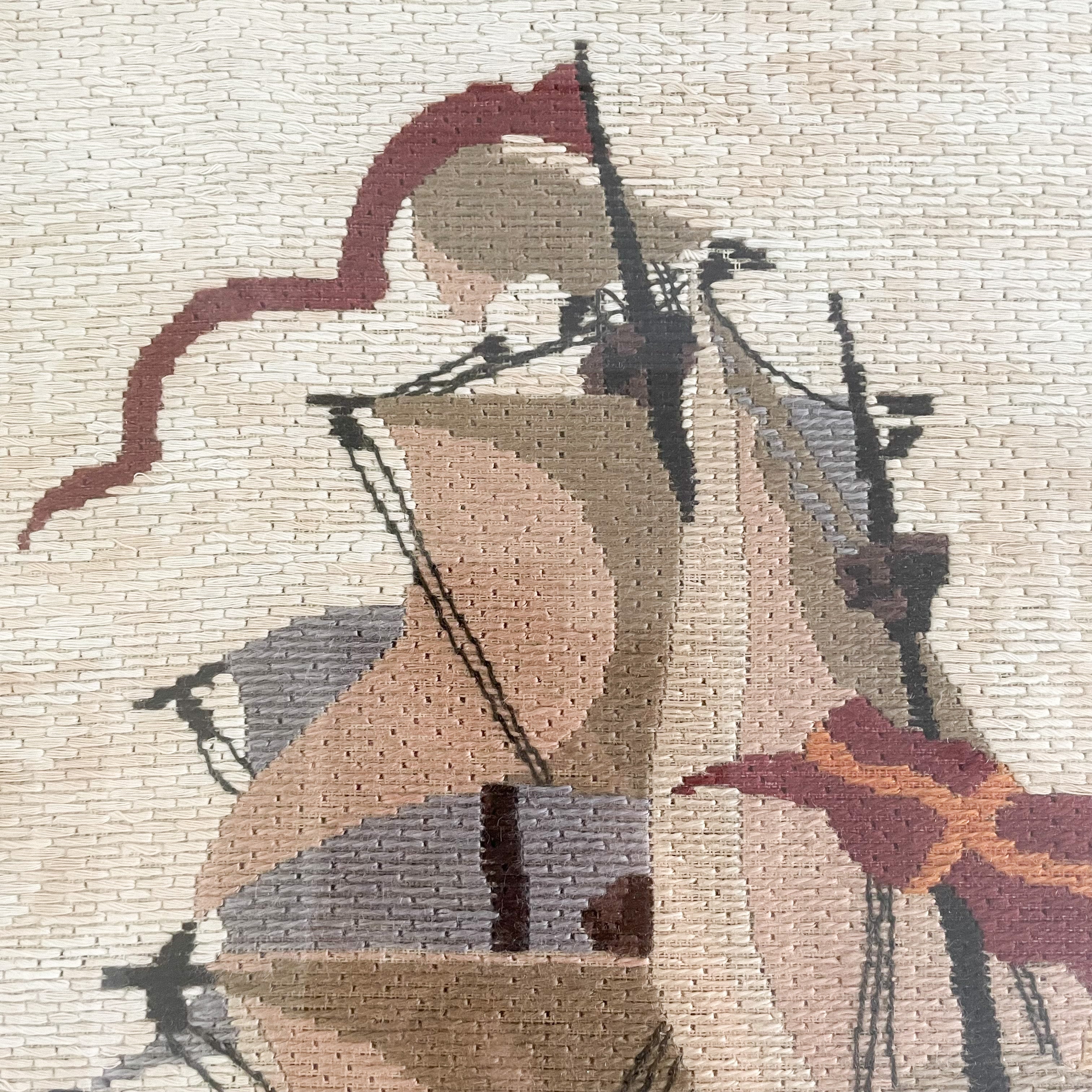 Vintage framed embroidery of a ship - Moppet