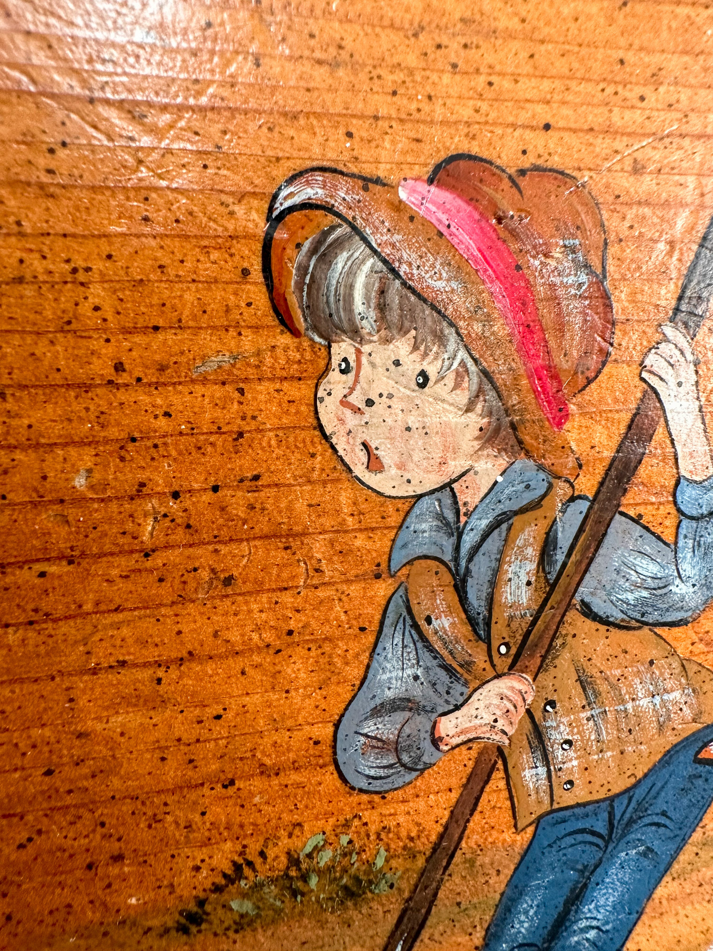 Vintage Dutch wooden hand-painted fairytale stool, signed and numbered by artist M. Kramer - Moppet