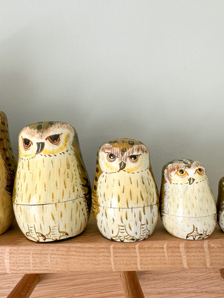 Vintage wooden nesting owl Russian Matryoshka dolls - Moppet