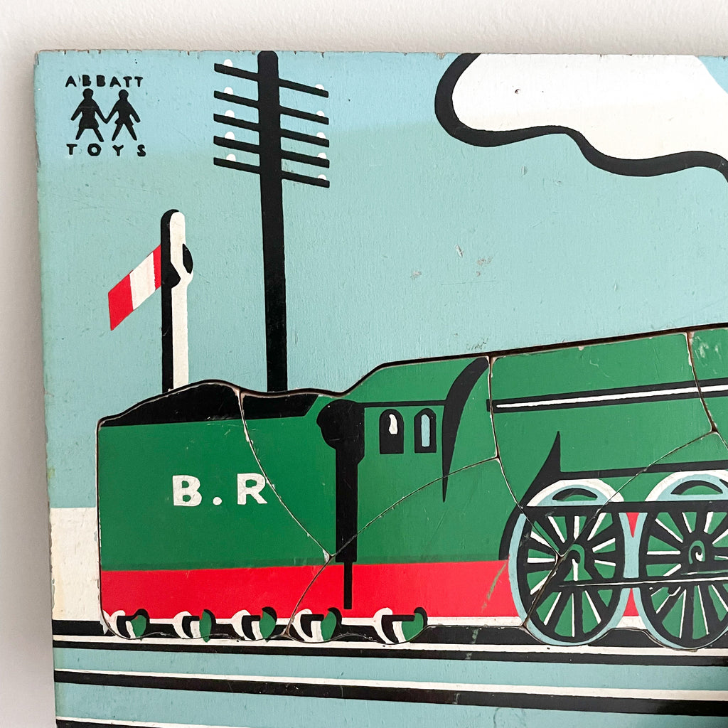 Vintage 1950s wooden green steam train puzzle, by British toy makers Abbatt - Moppet