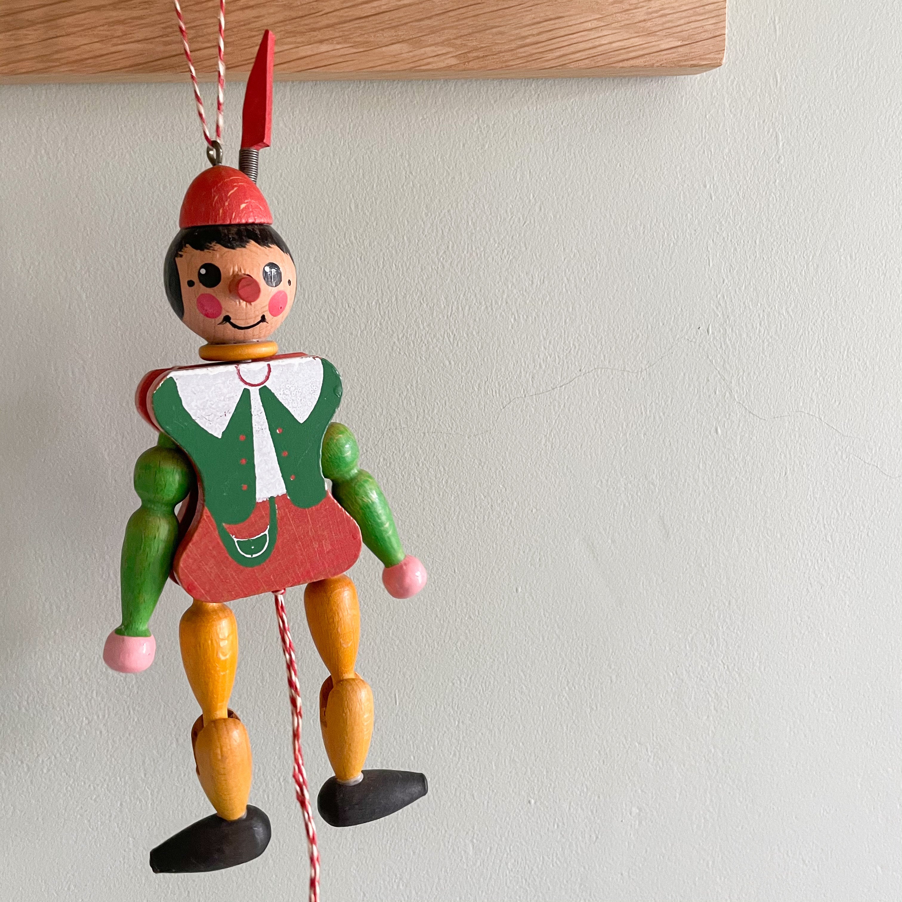 Vintage wooden Italian little boy jumping-jack pull toy by Sevi 1831 - Moppet