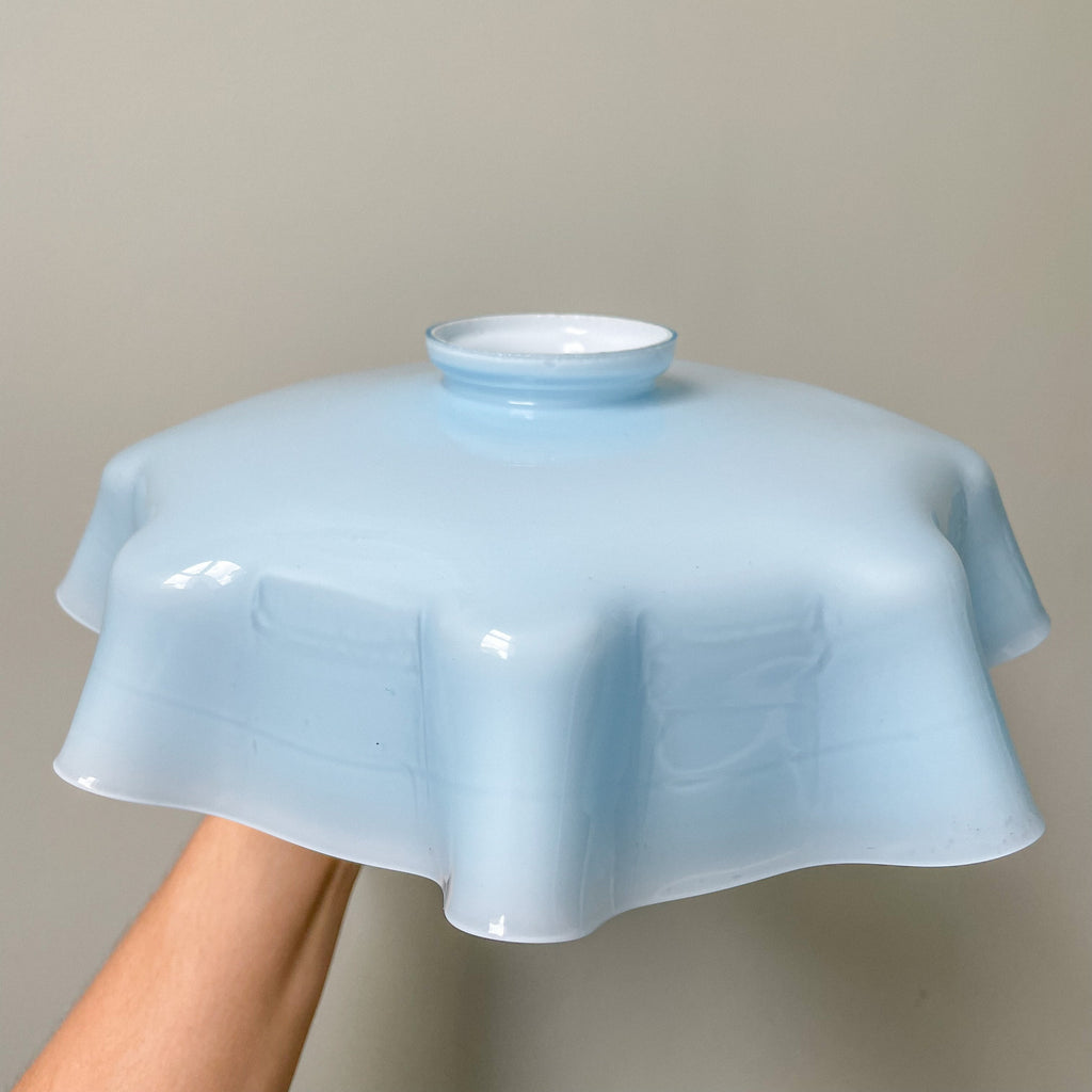 Vintage French rare Art Deco 1920s ceiling shade in a ‘handkerchief’ style with a frilly wavy edge | pale blue - Moppet