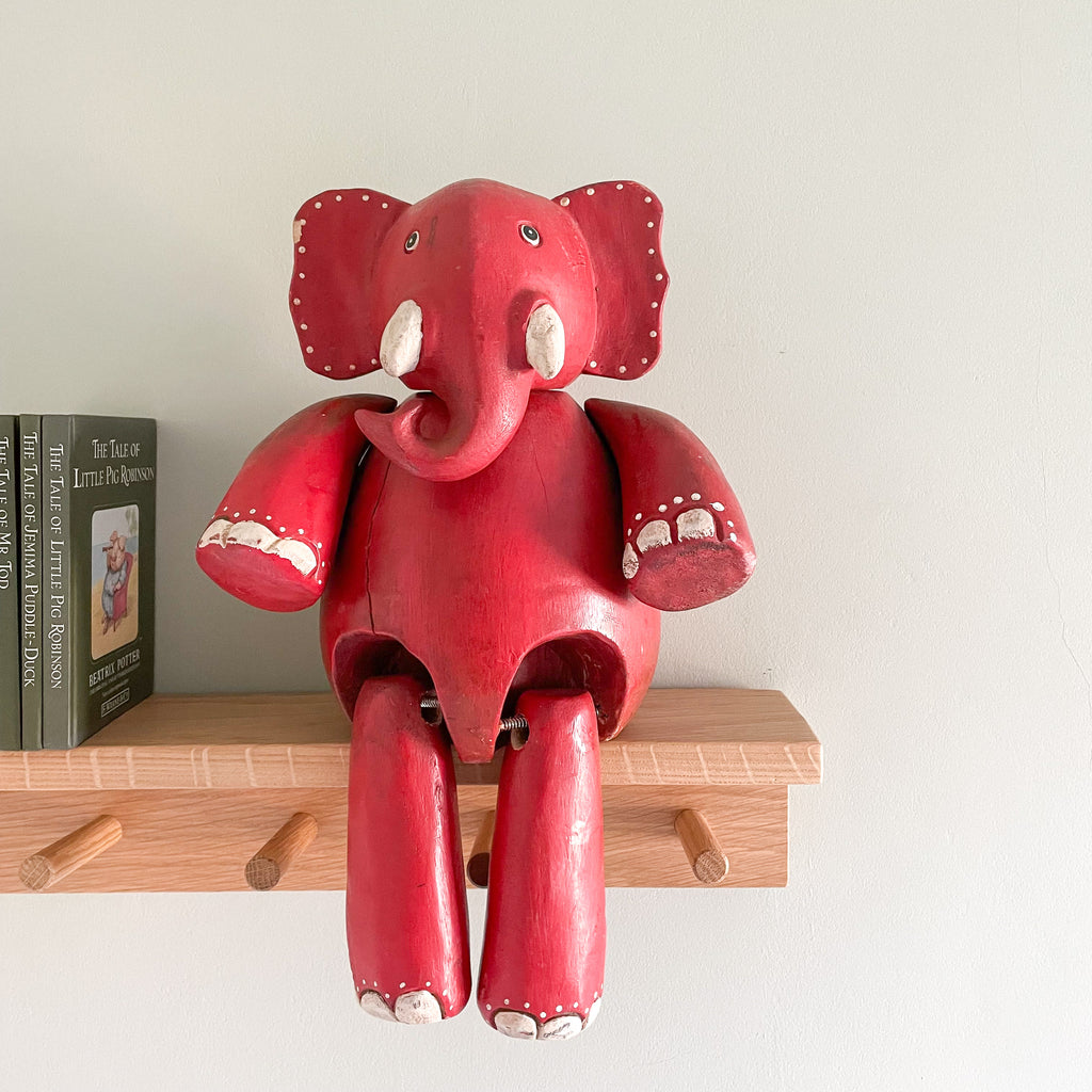 Vintage 1950s handmade solid-wood sitting elephant - Moppet