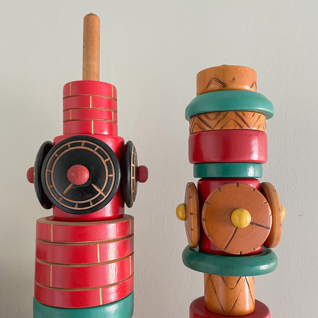 Vintage Russian wooden stacking clock tower, two sold separately - Moppet