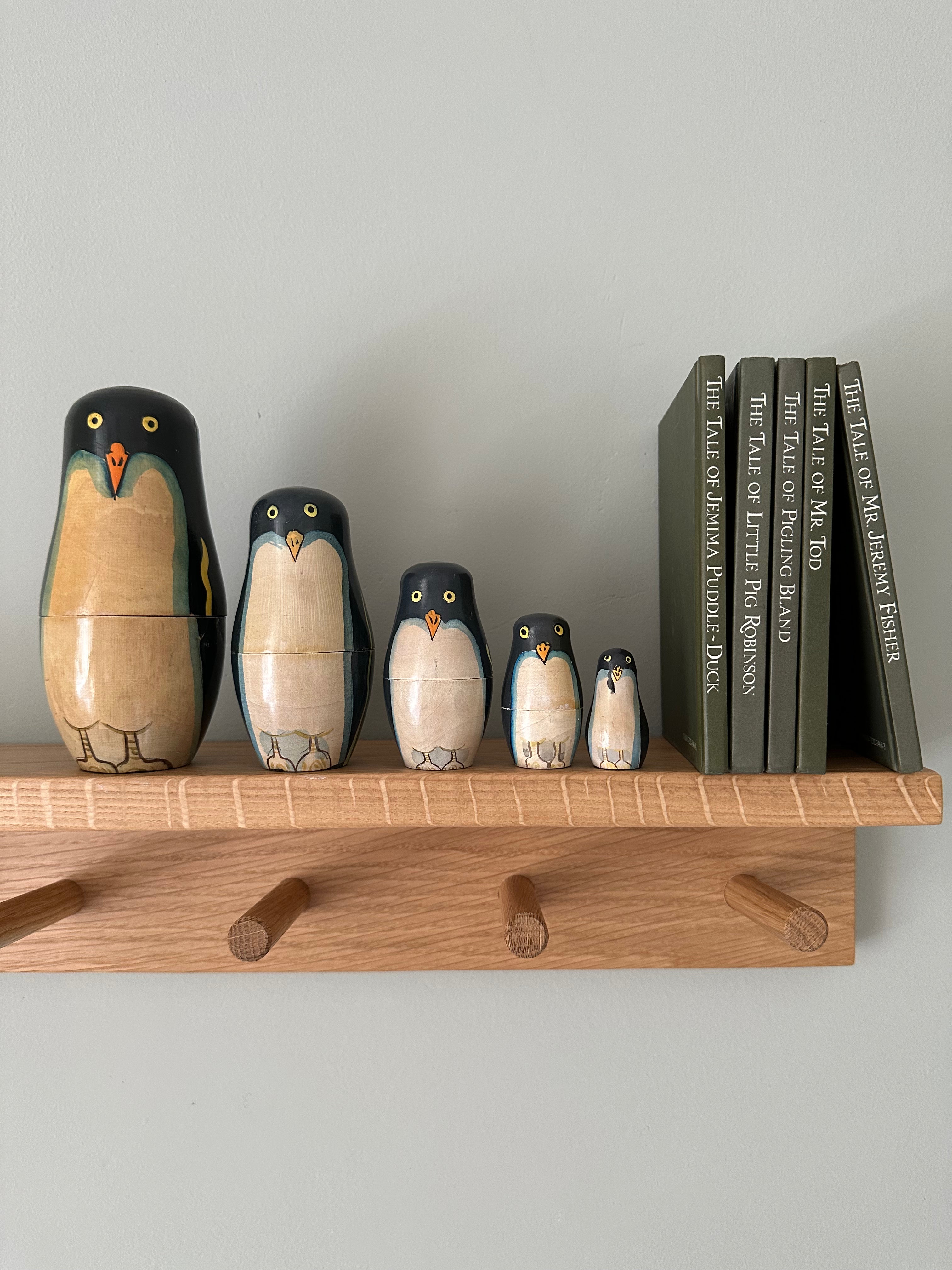 Vintage wooden penguin nesting Russian Matryoshka dolls - Moppet