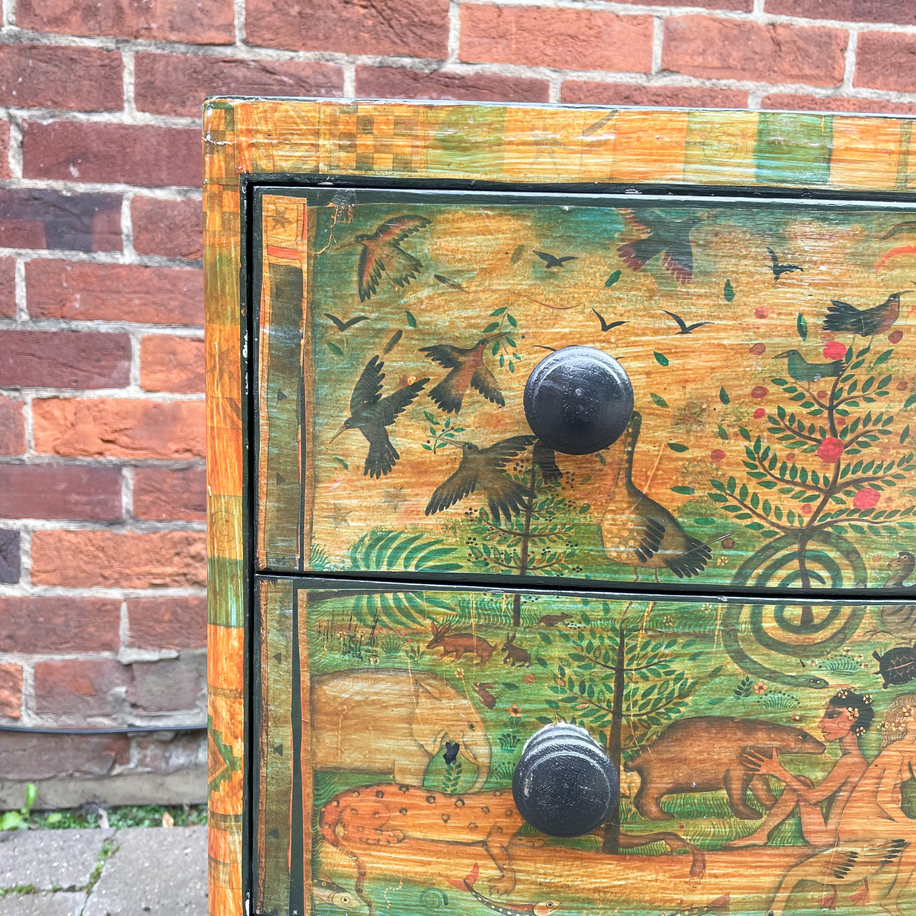 Vintage bow-fronted chest of drawers with ‘Garden of Eden’ mid-century decoupage - Moppet