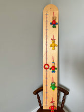 Load image into Gallery viewer, Vintage German beaded character height chart / growth chart / measuring stick, featuring teddy, bugs, frog - Moppet
