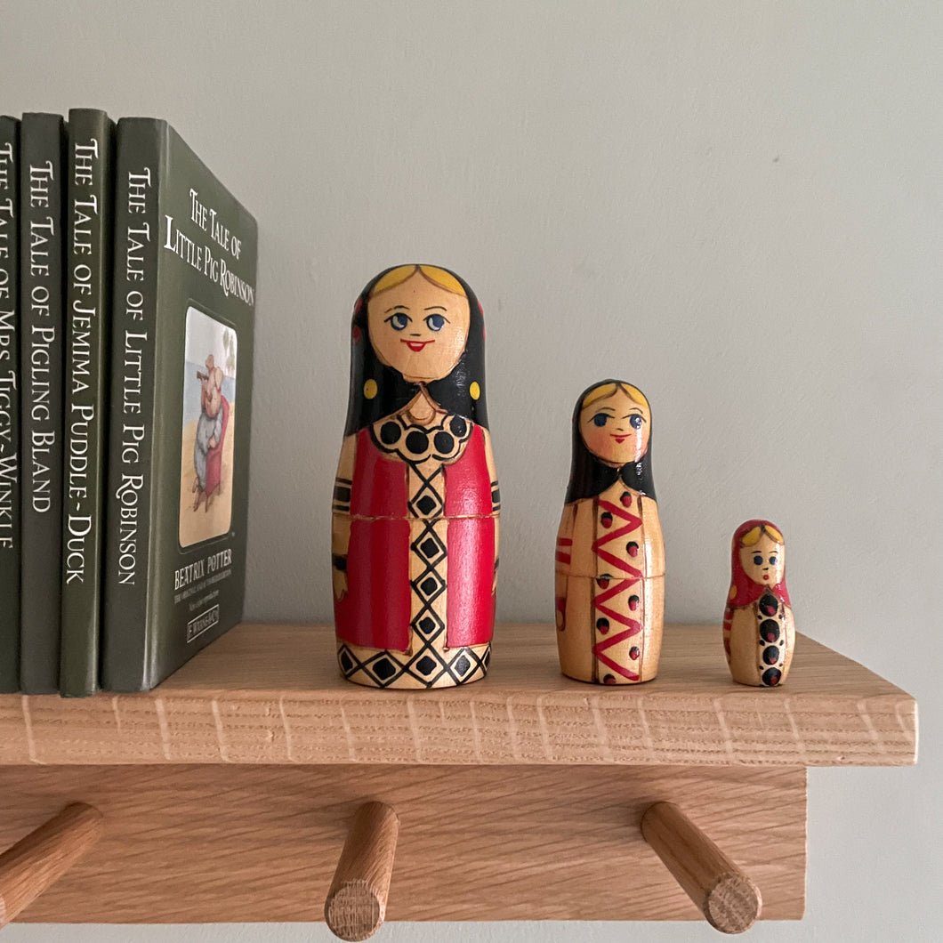 Vintage midcentury wooden unusual nesting Russian dolls handmade in USSR - Moppet