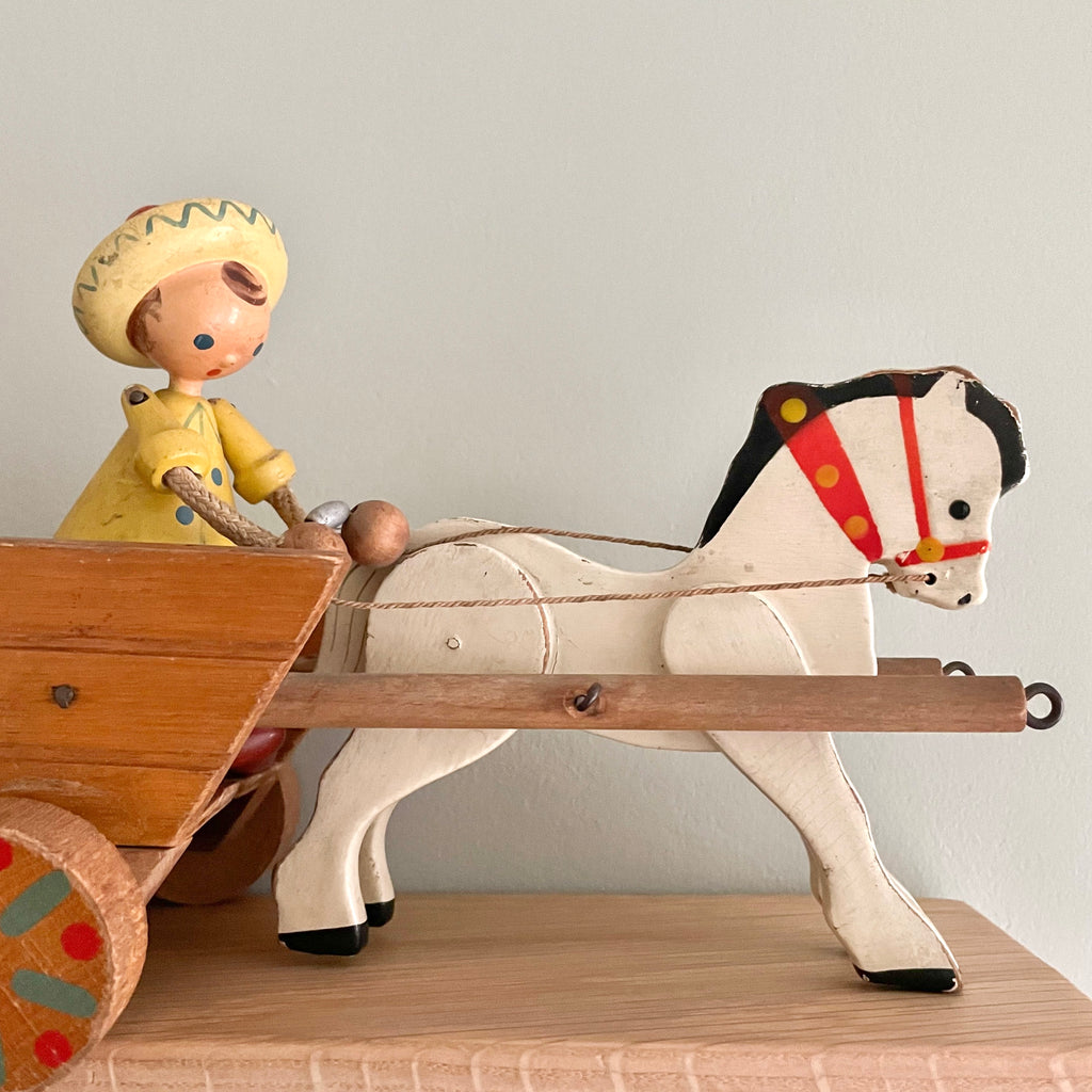 Vintage wooden 1950s horse and cart toy - Moppet