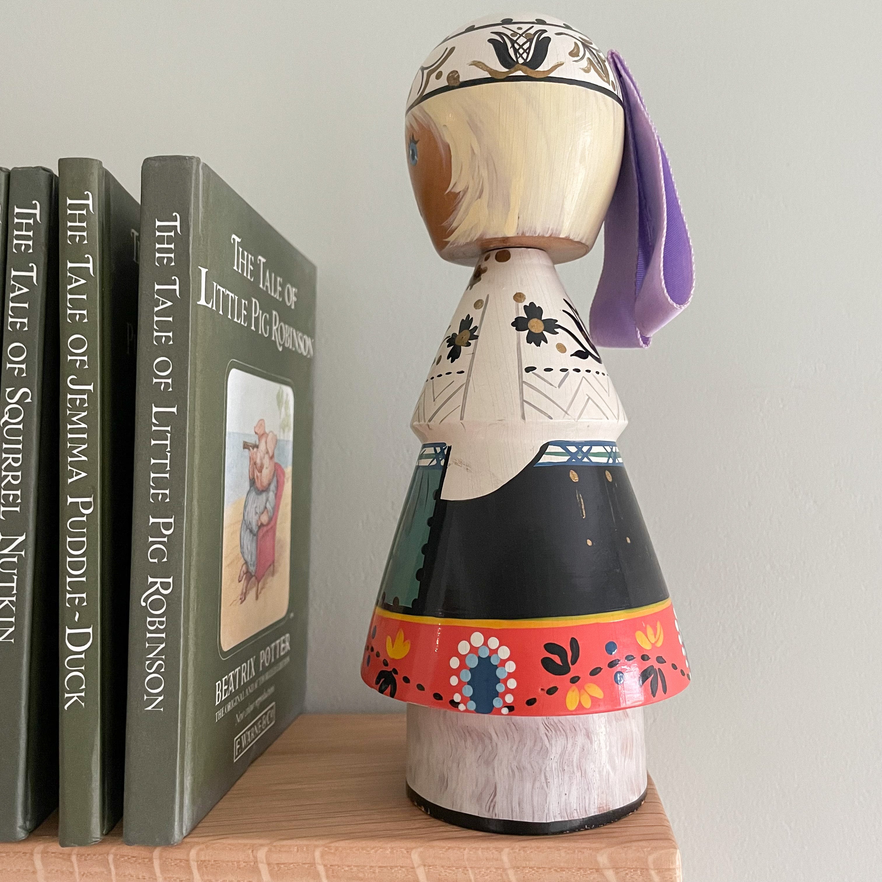 Vintage wooden hand-painted folk art doll, made in the USSR by Salvo - Moppet