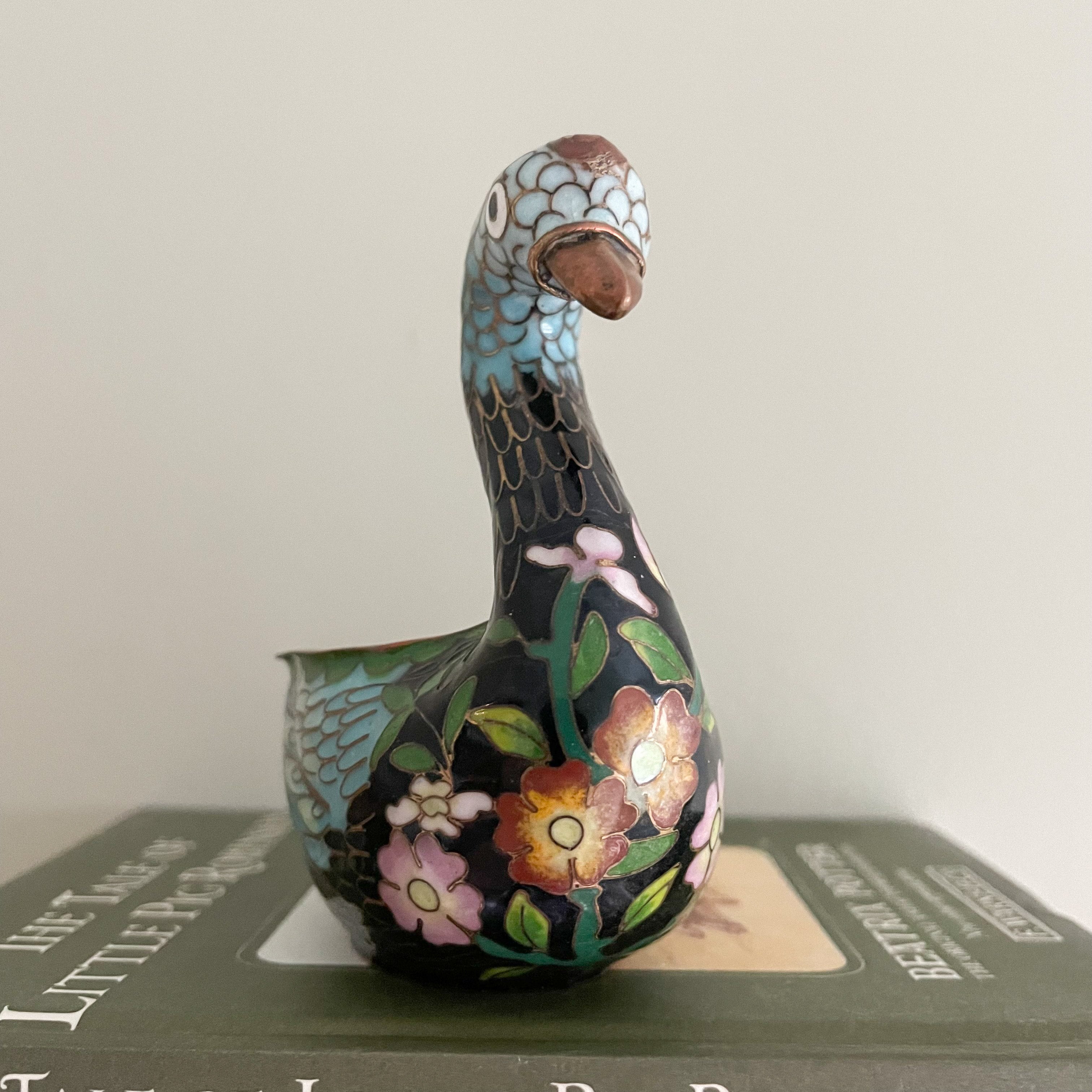 Vintage cloisonné enamelled swan trinket dish - Moppet