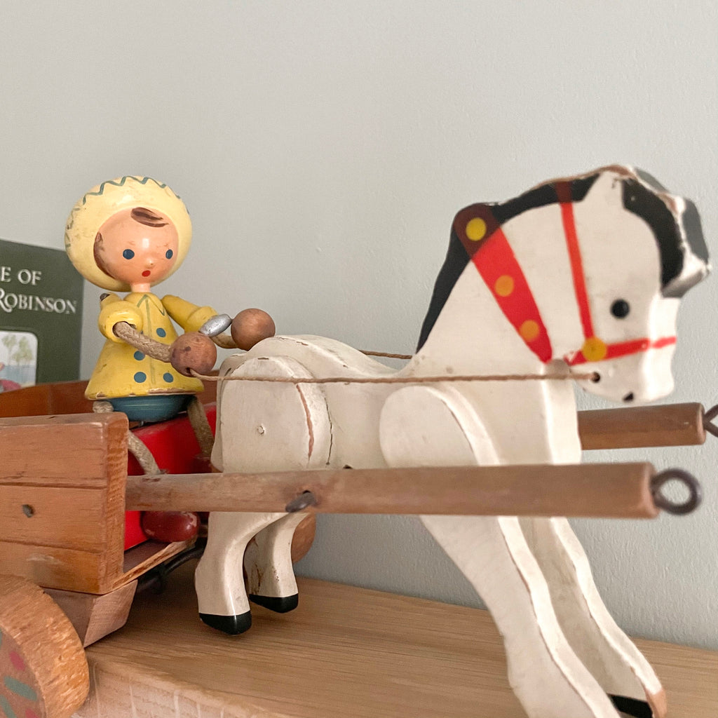 Vintage wooden 1950s horse and cart toy - Moppet