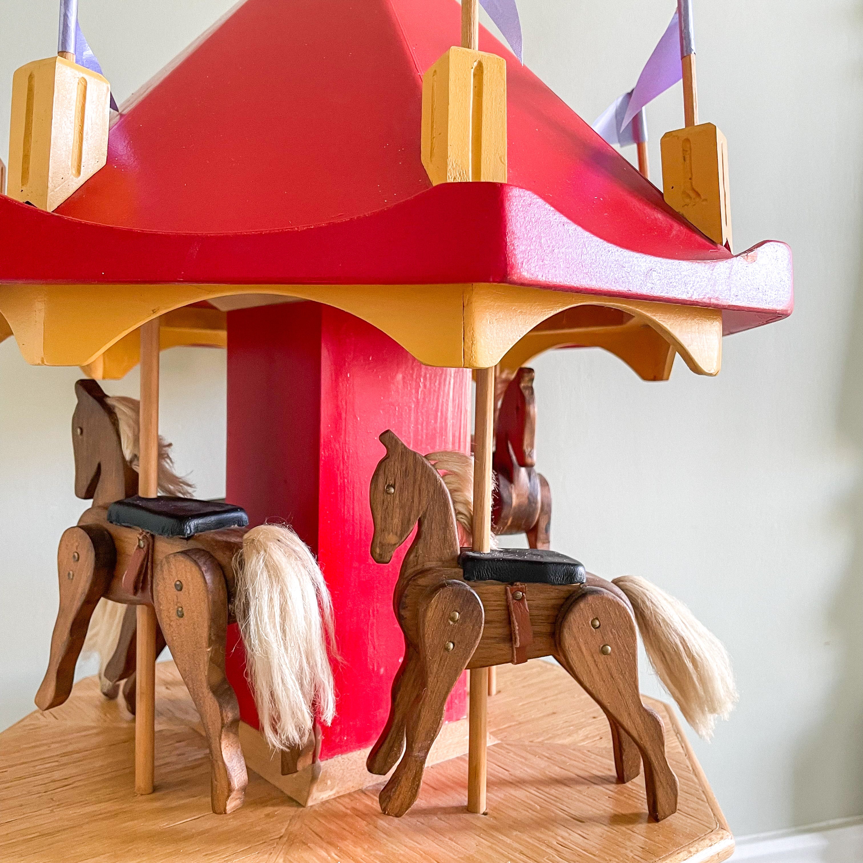 Vintage handmade wooden Swedish carousel or merry-go-round - Moppet
