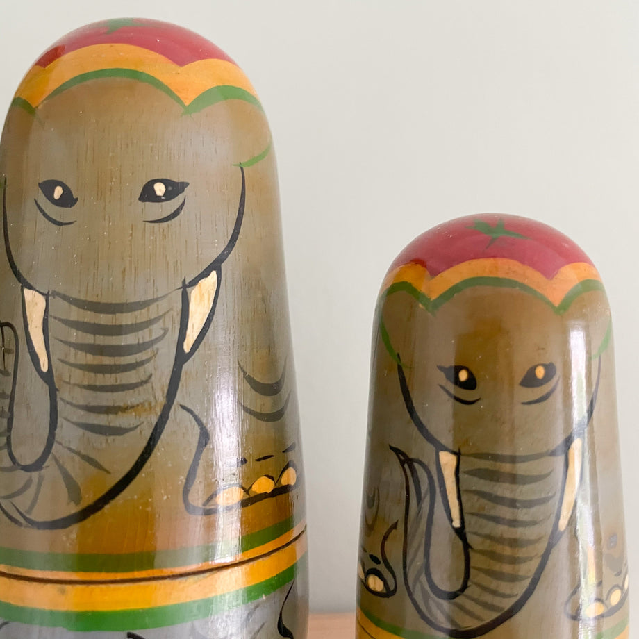 Vintage wooden nesting elephant Russian dolls Moppet