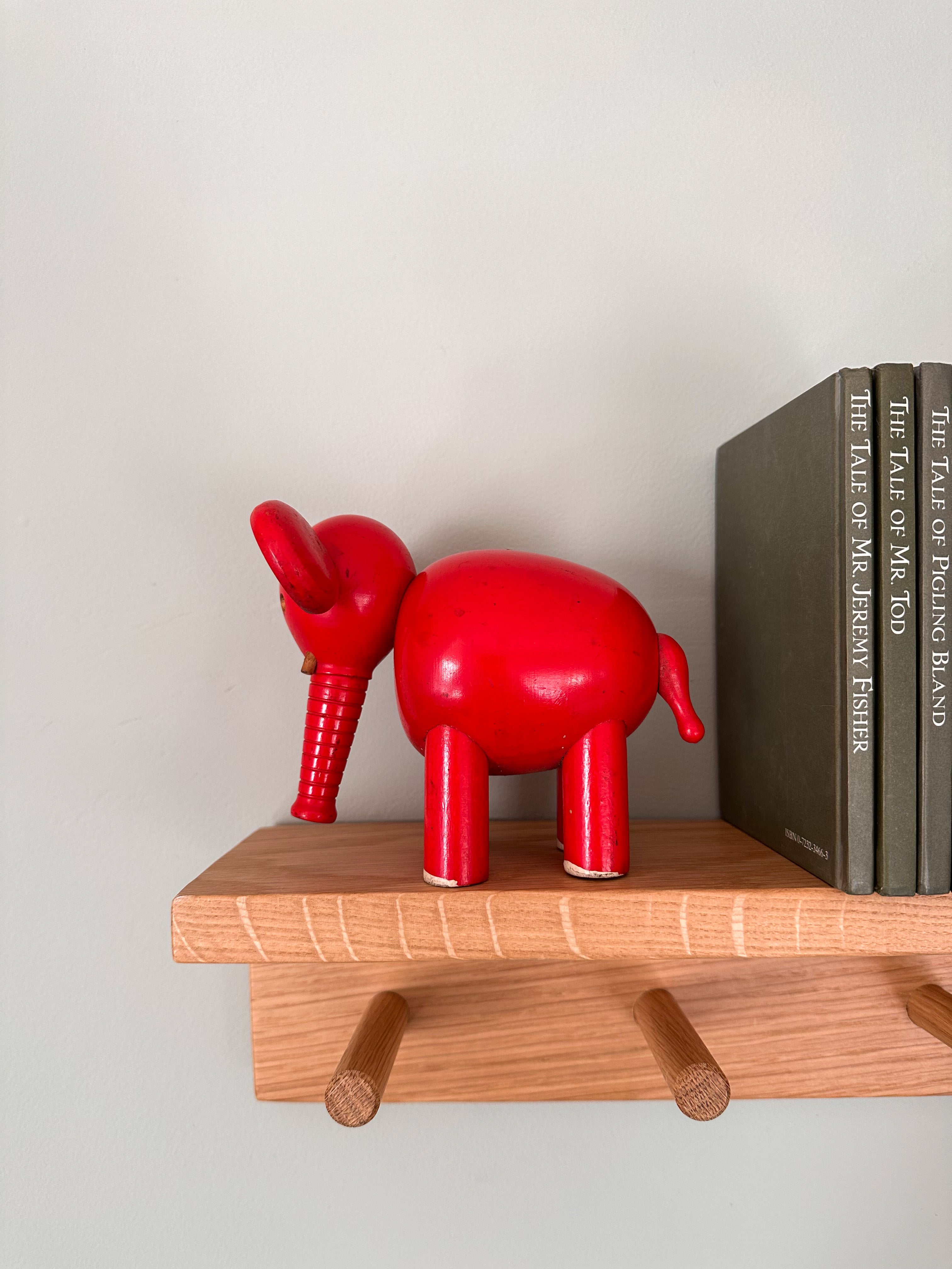 Vintage 1950s Swedish wooden red elephant, by BRIO - Moppet