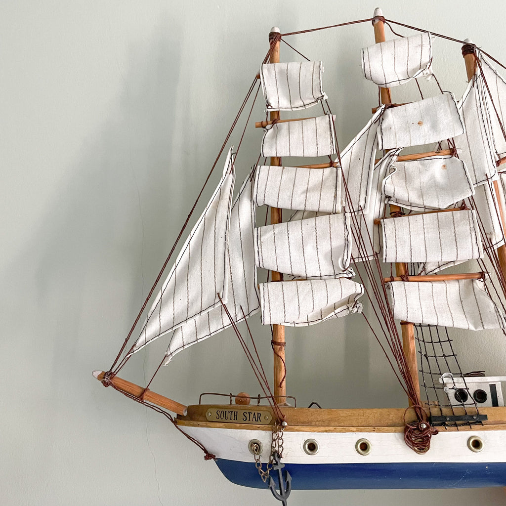 Vintage wooden wall-mounted model sailing ship, ‘South Star’ - Moppet
