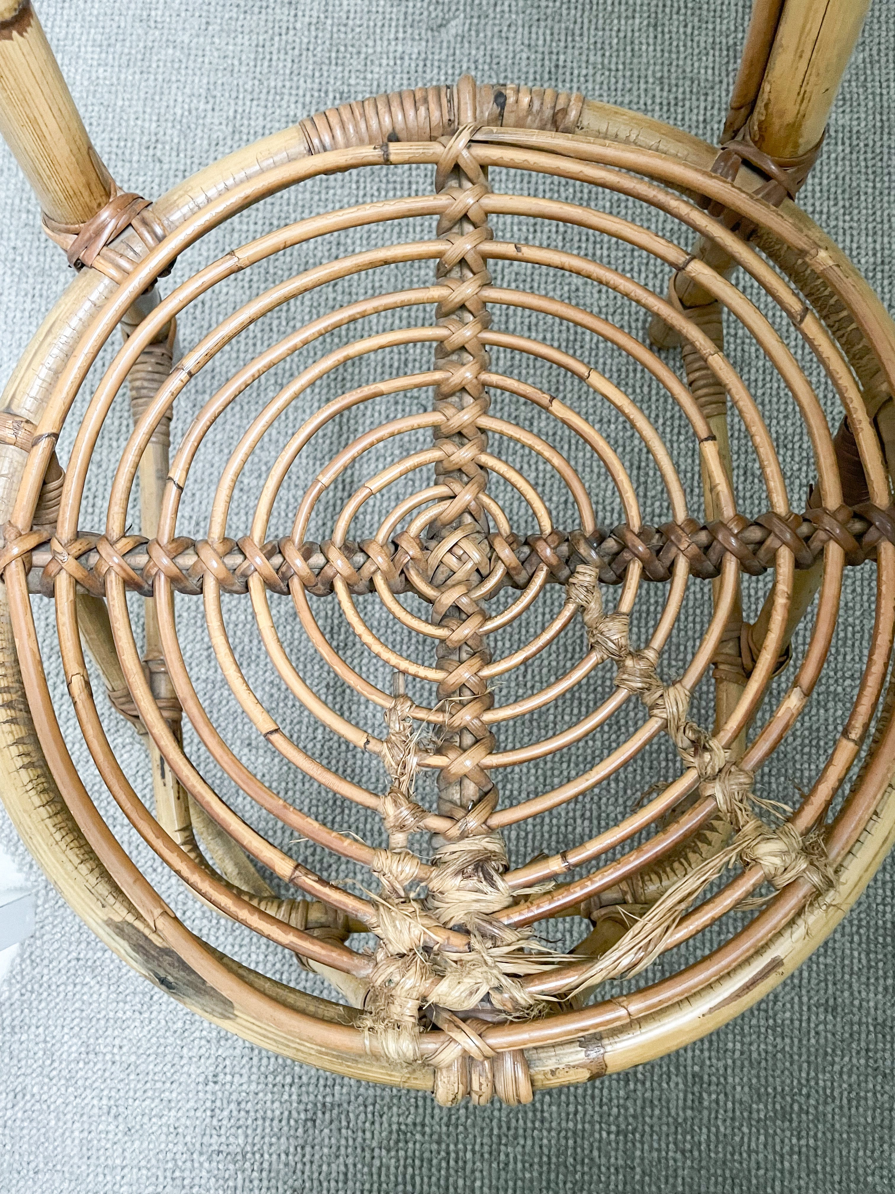 Vintage 1950s midcentury bamboo cane throne chair with high back, possibly by Dirk Van Sliedrecht for Rohe Noordwolde - Moppet