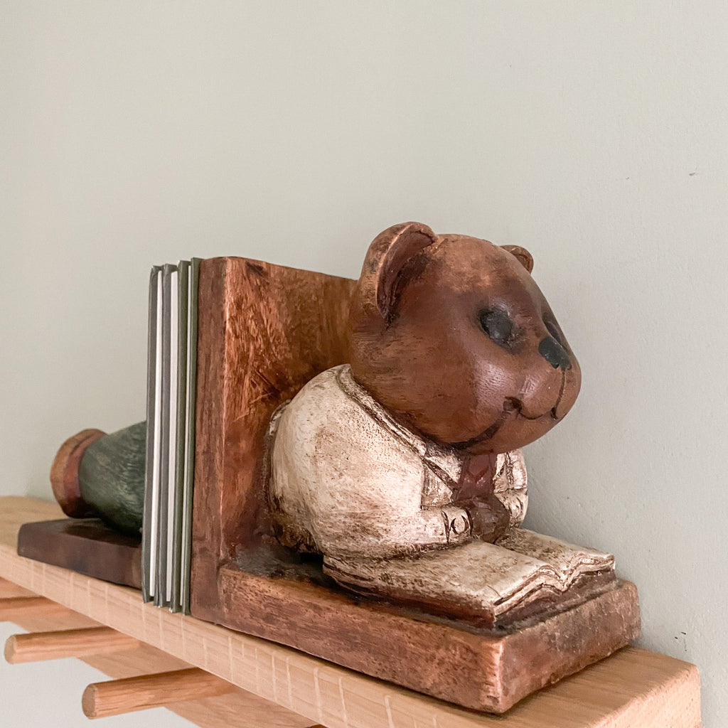 Pair of vintage wooden teddy bear bookends - Moppet